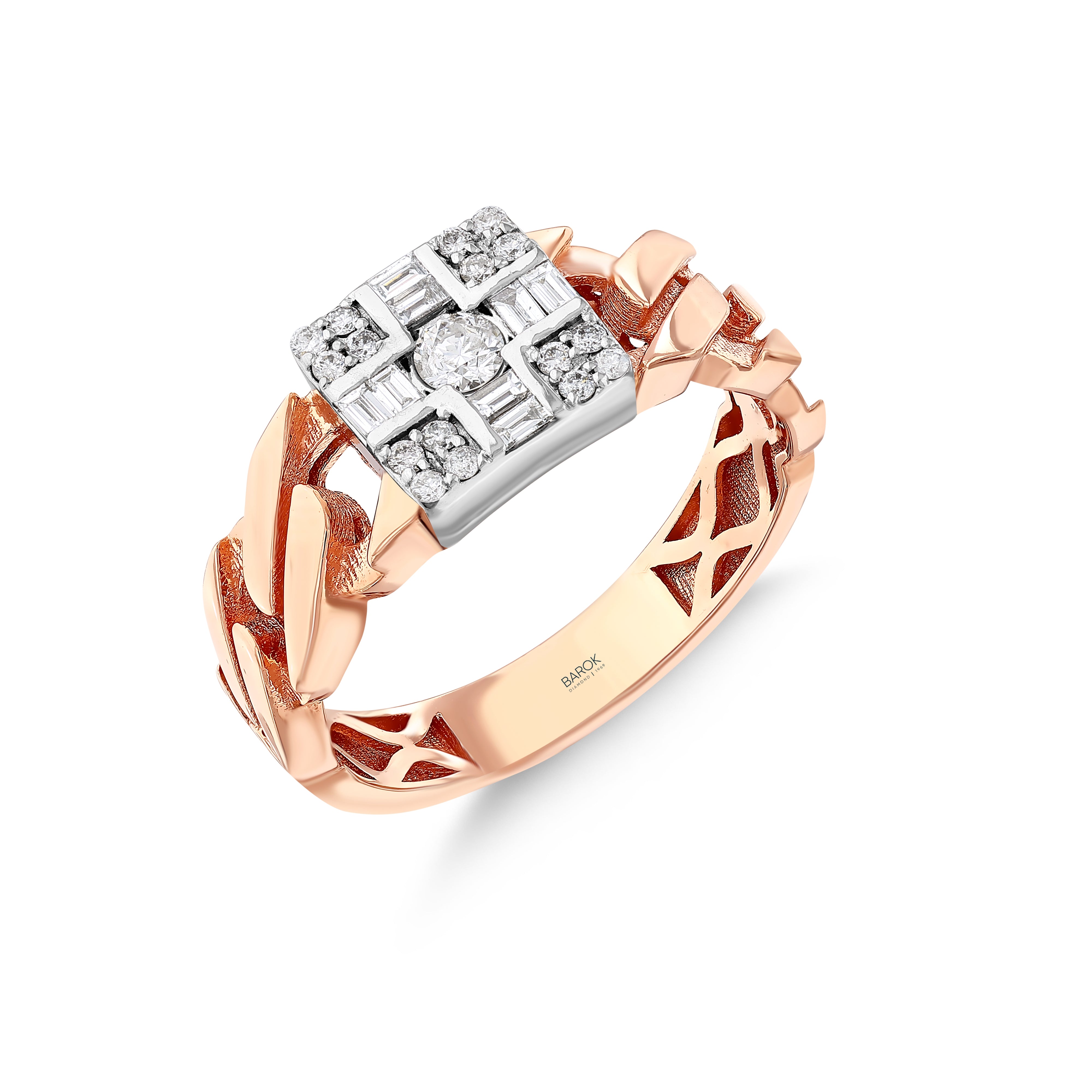 Baget Pırlantalı 0.30 Ct. Rose Fantezi Yüzük 18K