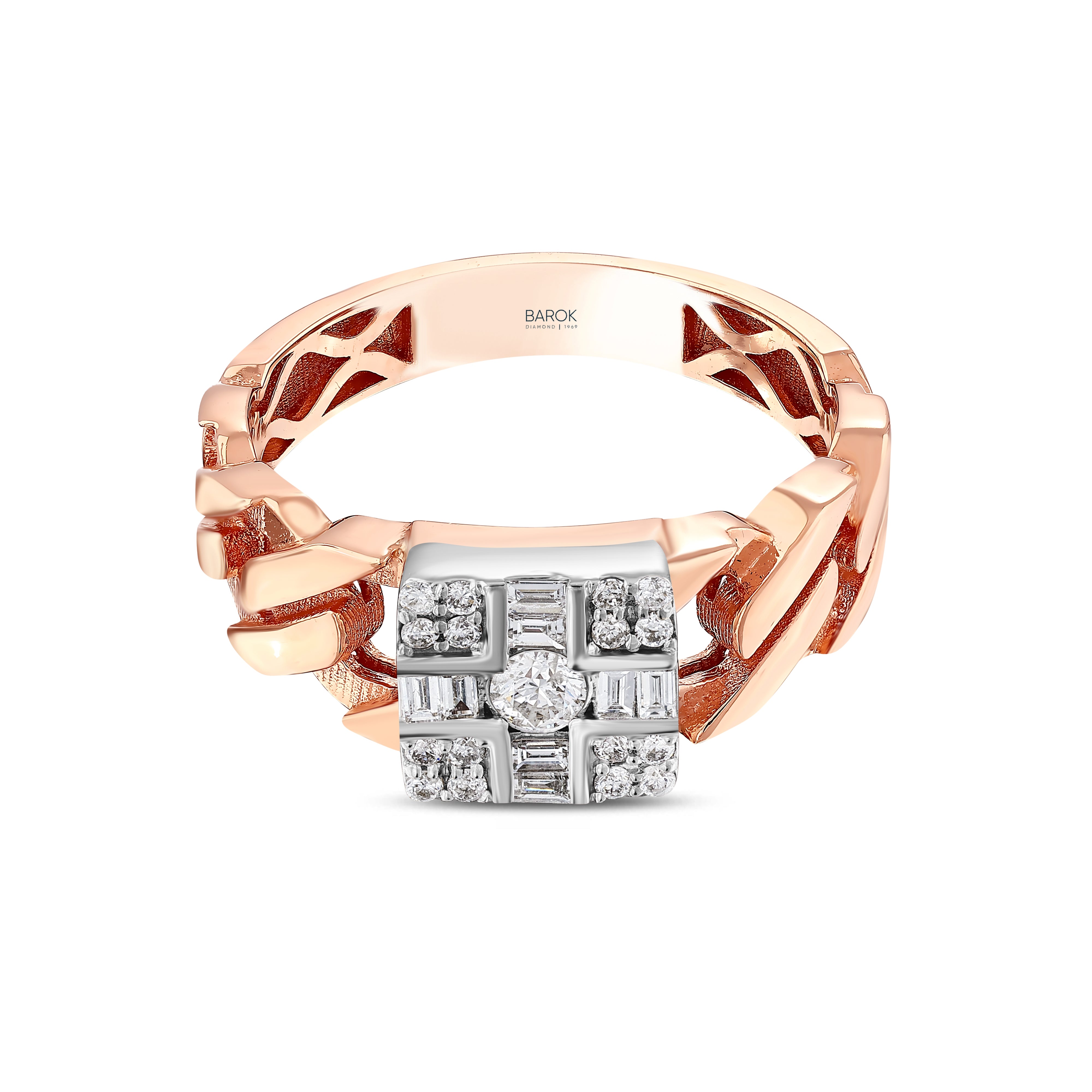 Baget Pırlantalı 0.30 Ct. Rose Fantezi Yüzük 18K