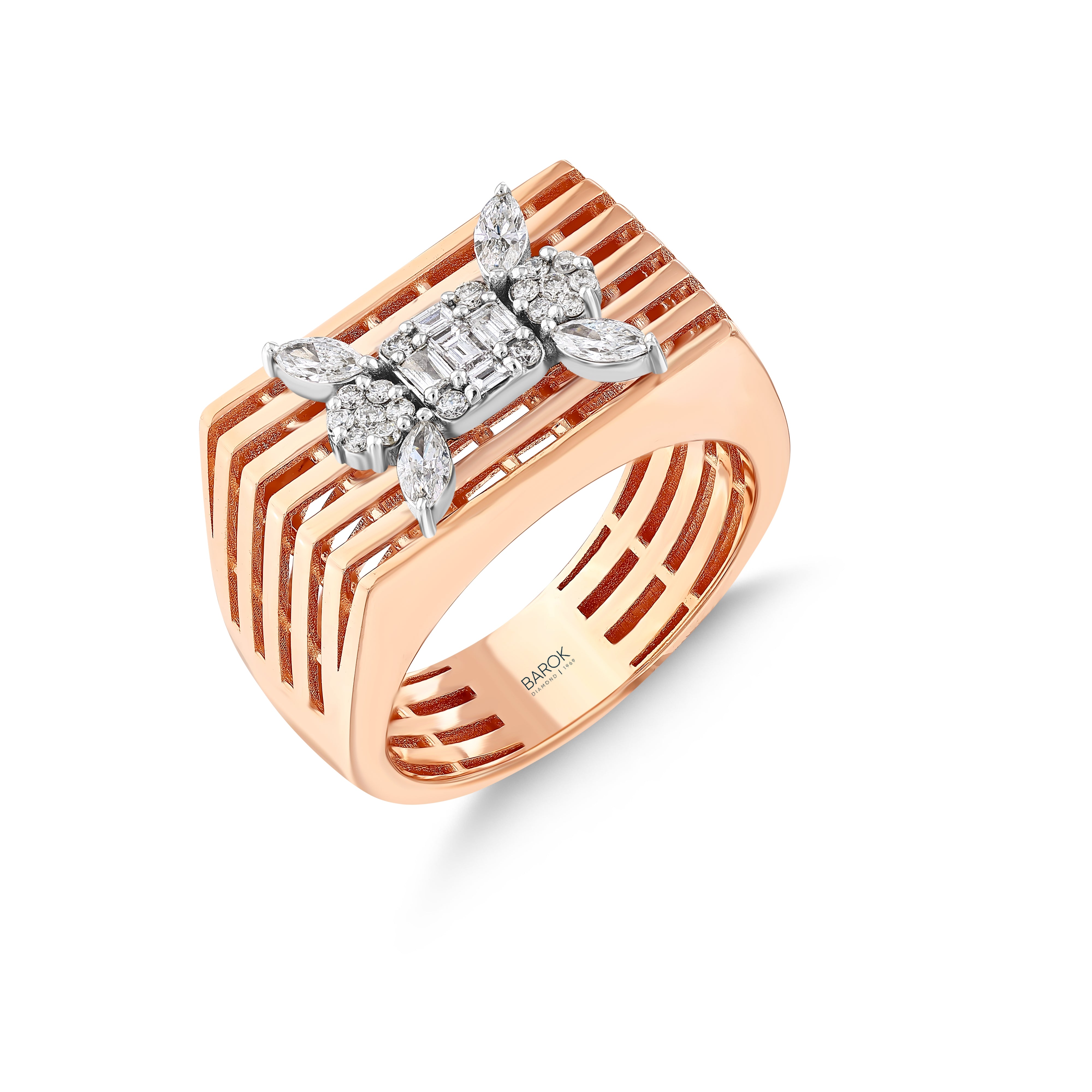 Baget Pırlantalı 0.43 Ct. Rose Fantezi Yüzük 14K