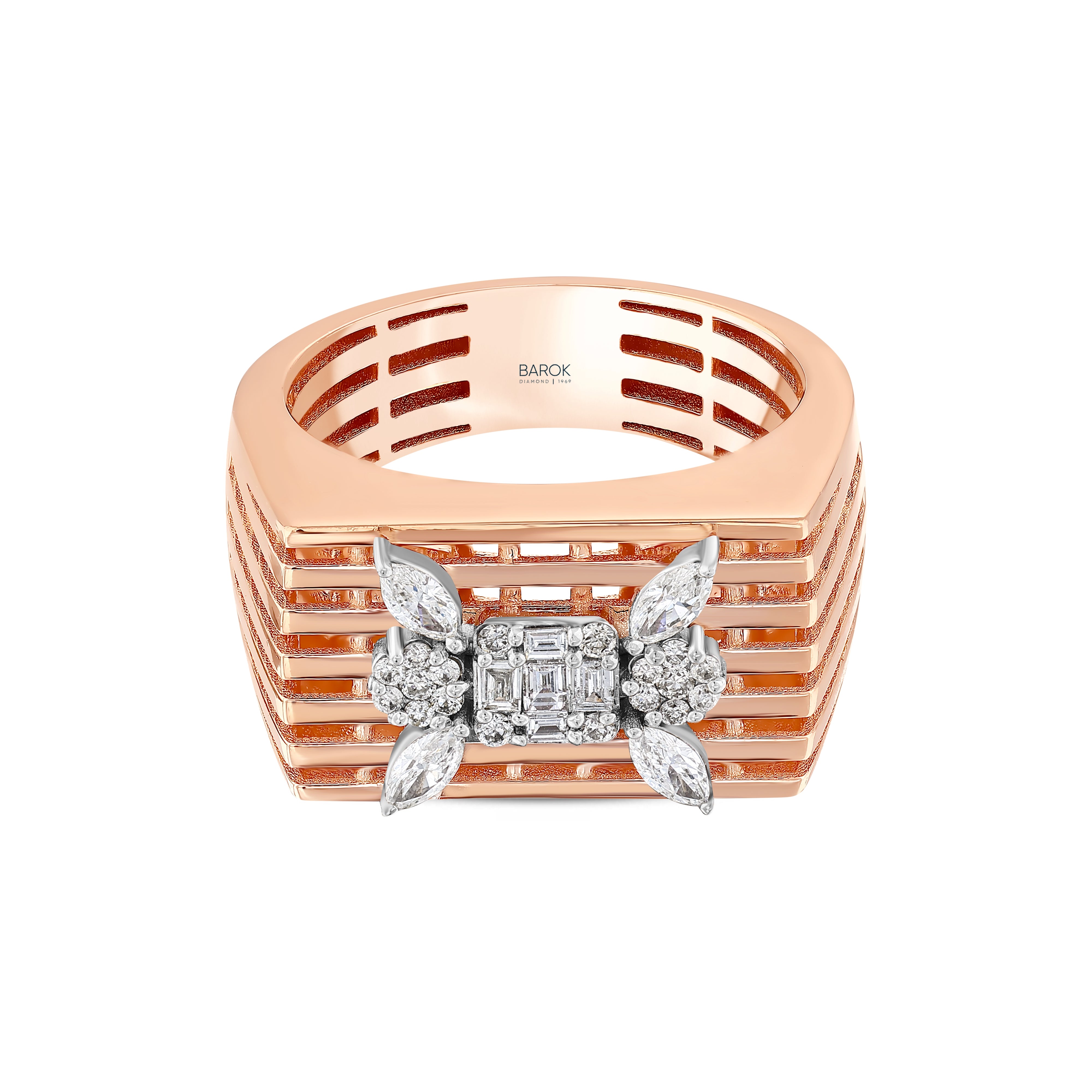 Baget Pırlantalı 0.43 Ct. Rose Fantezi Yüzük 14K