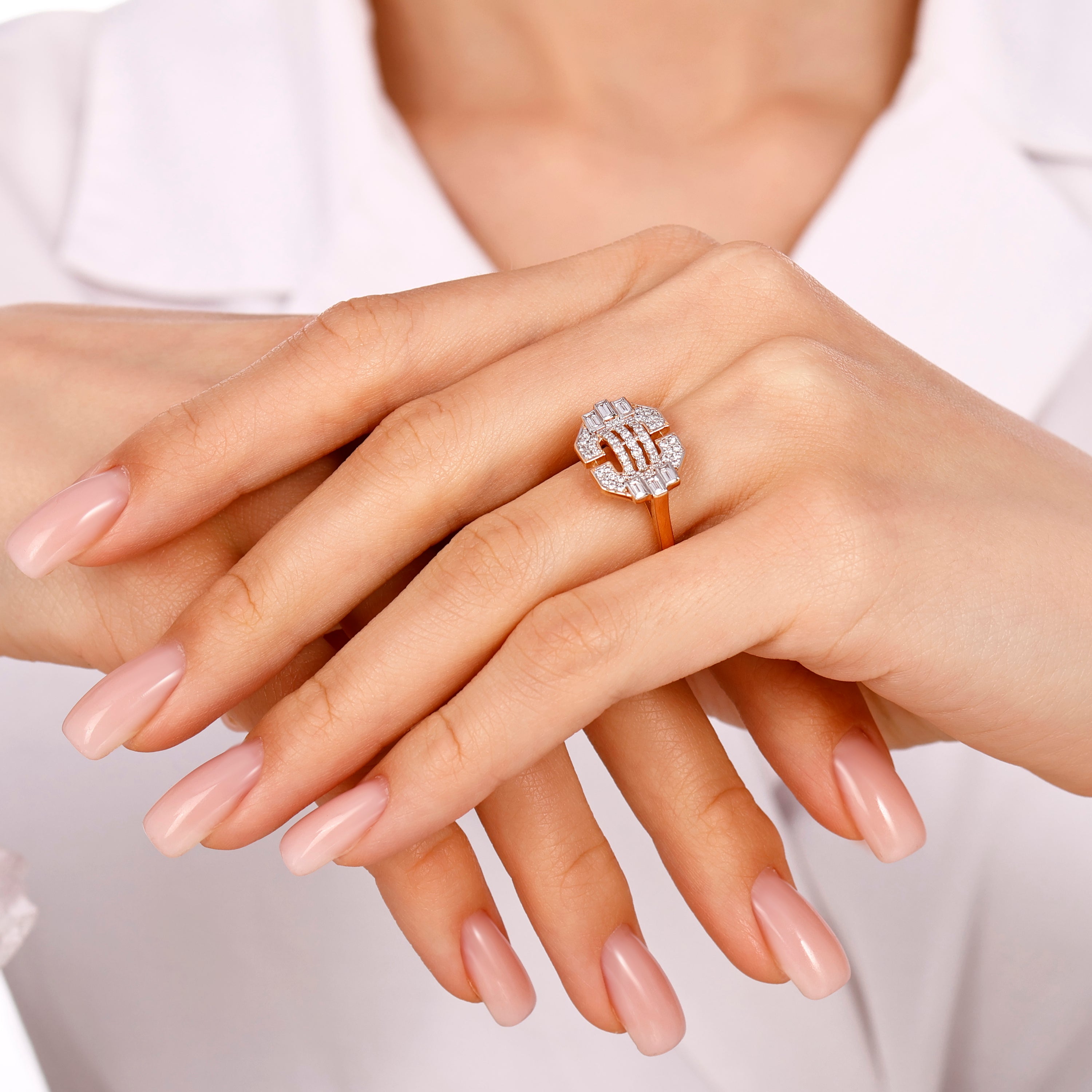 Baget Pırlantalı 0.50 Ct. Fantezi Rose Yüzük 14K