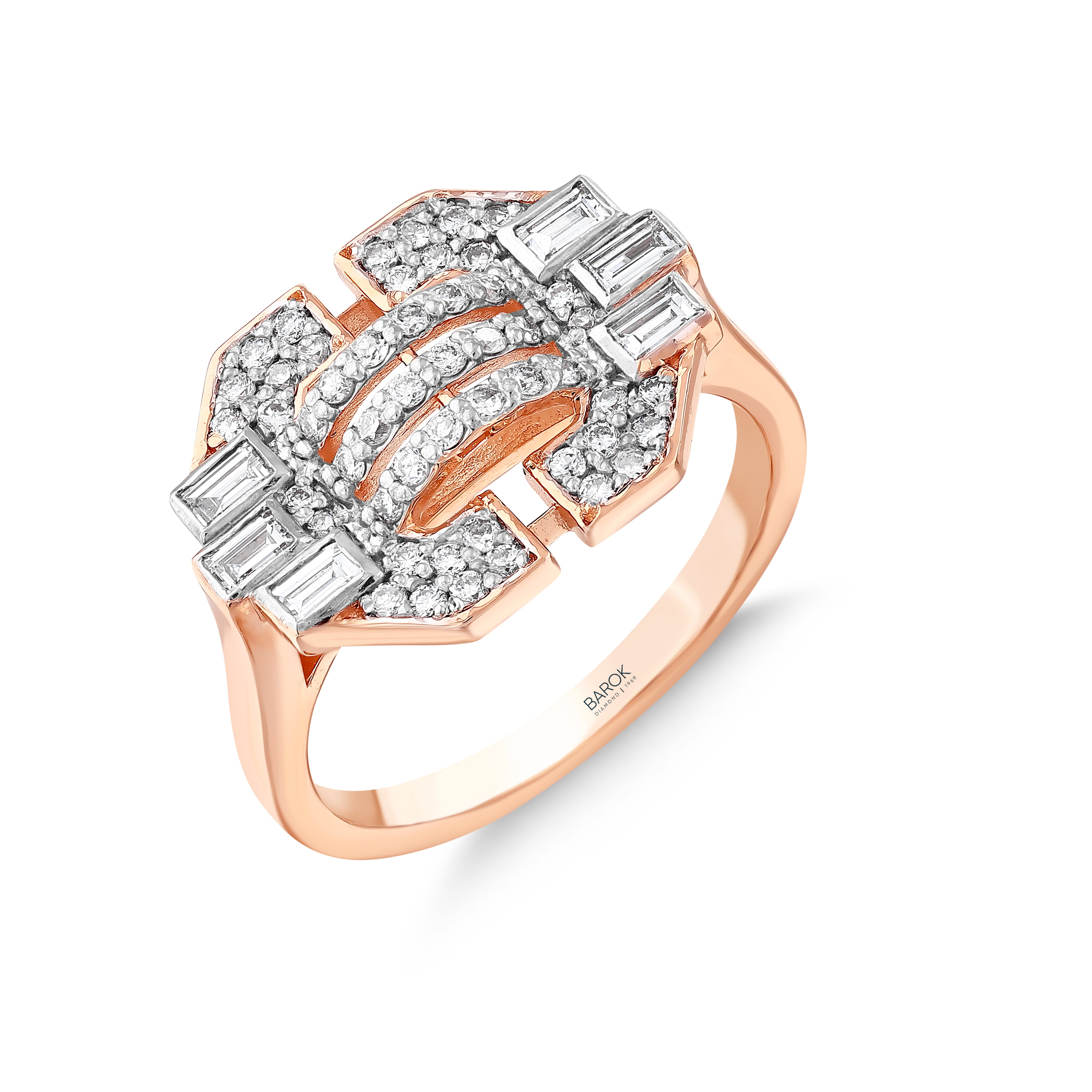 Baget Pırlantalı 0.50 Ct. Fantezi Rose Yüzük 14K
