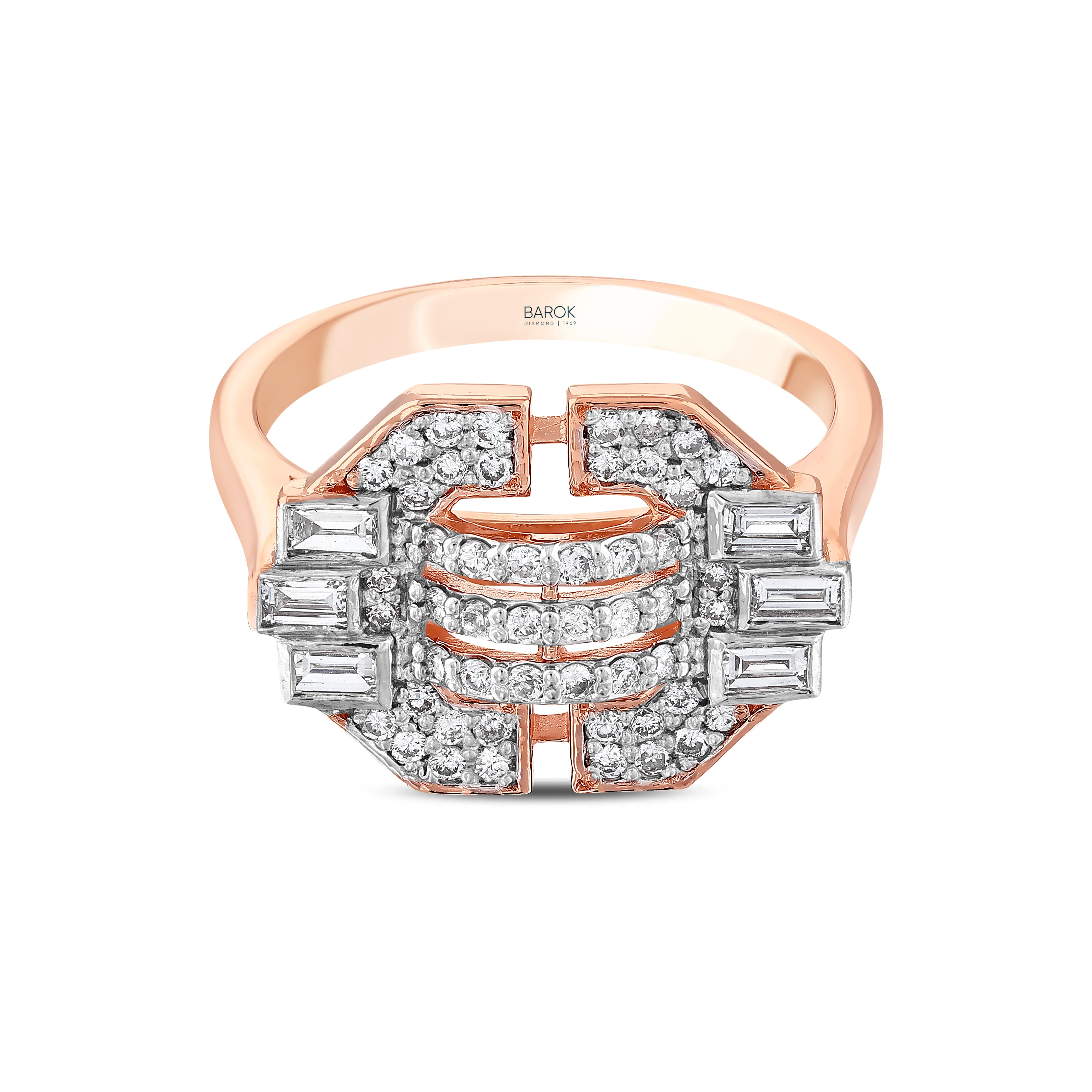 Baget Pırlantalı 0.50 Ct. Fantezi Rose Yüzük 14K