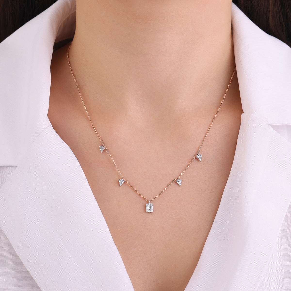 Baget Pırlantalı Fantezi Kolye Rose 0.31 Ct. 14K