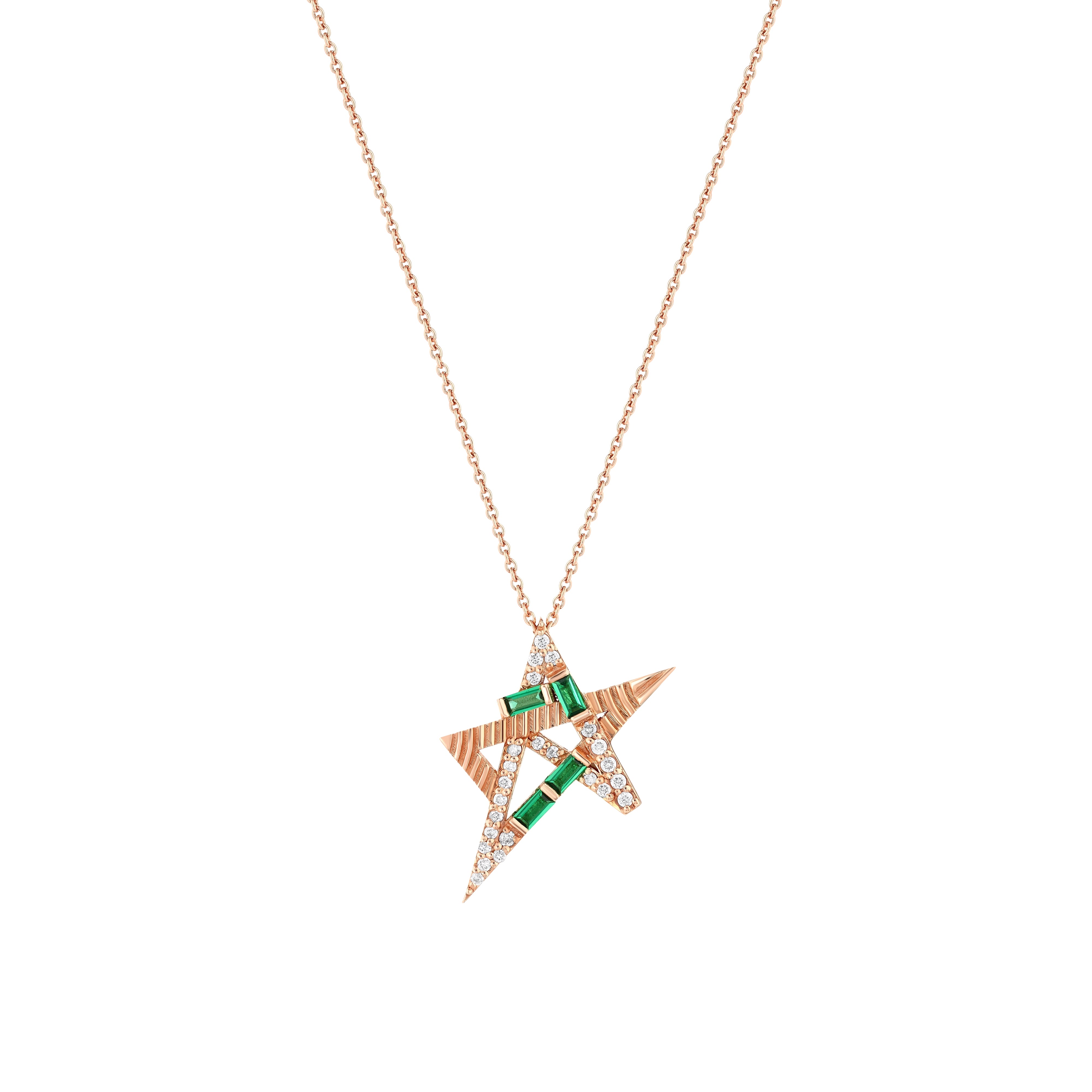 Baget Zümrüt Pırlantalı 0.13 Ct. Veridia Rose Kolye 14K