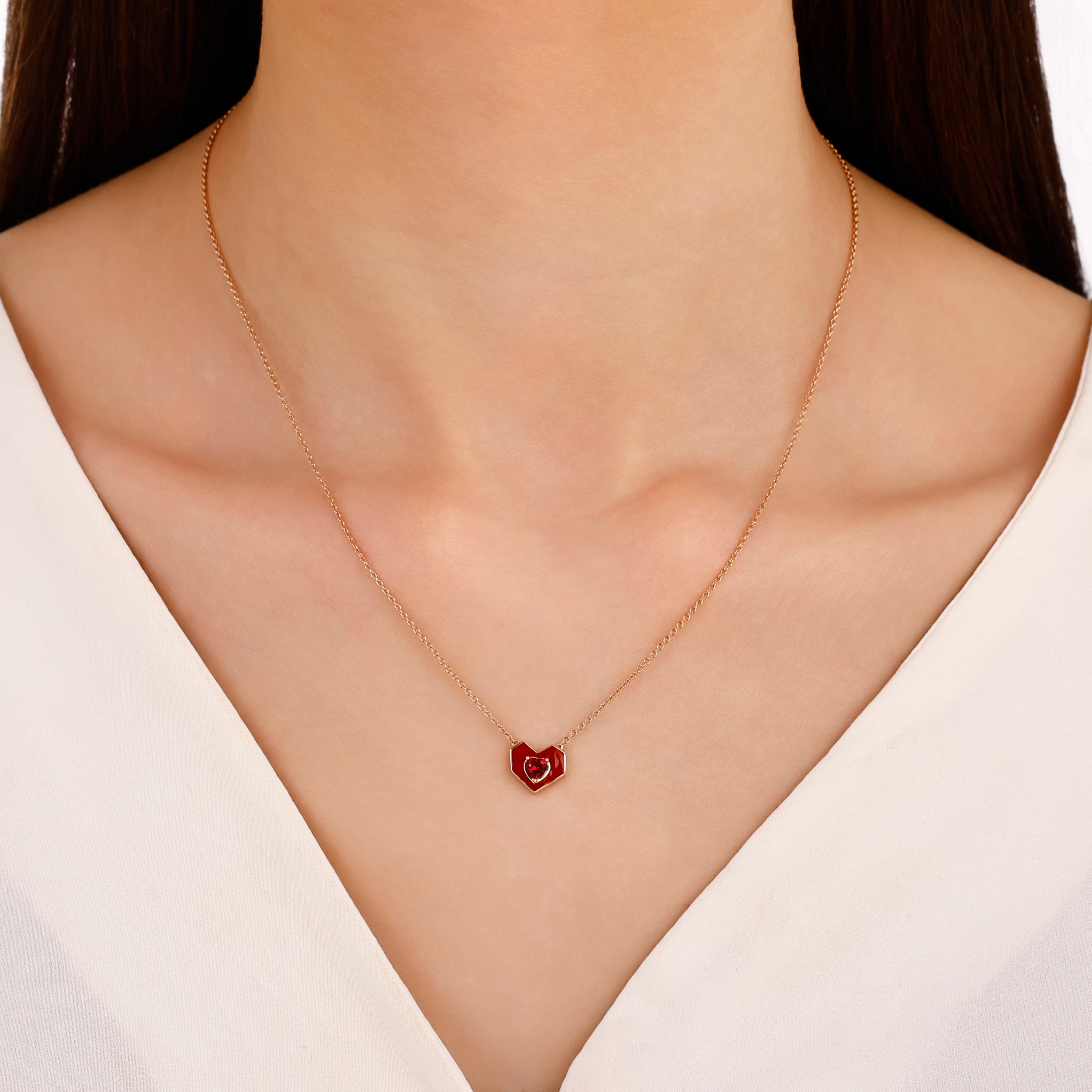 Carystia Yakut 0.31 Ct. Kalp Kesim Rose Kolye 14K