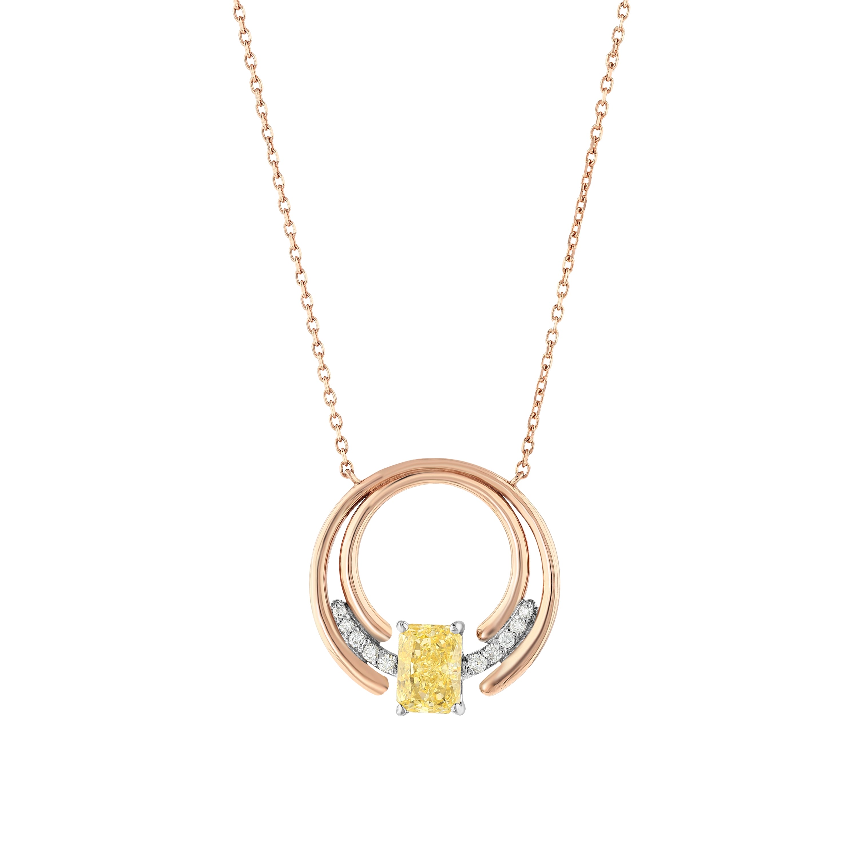 Citrine Pırlantalı 0.10 Ct. Prenses Briseia Rose Kolye 14K