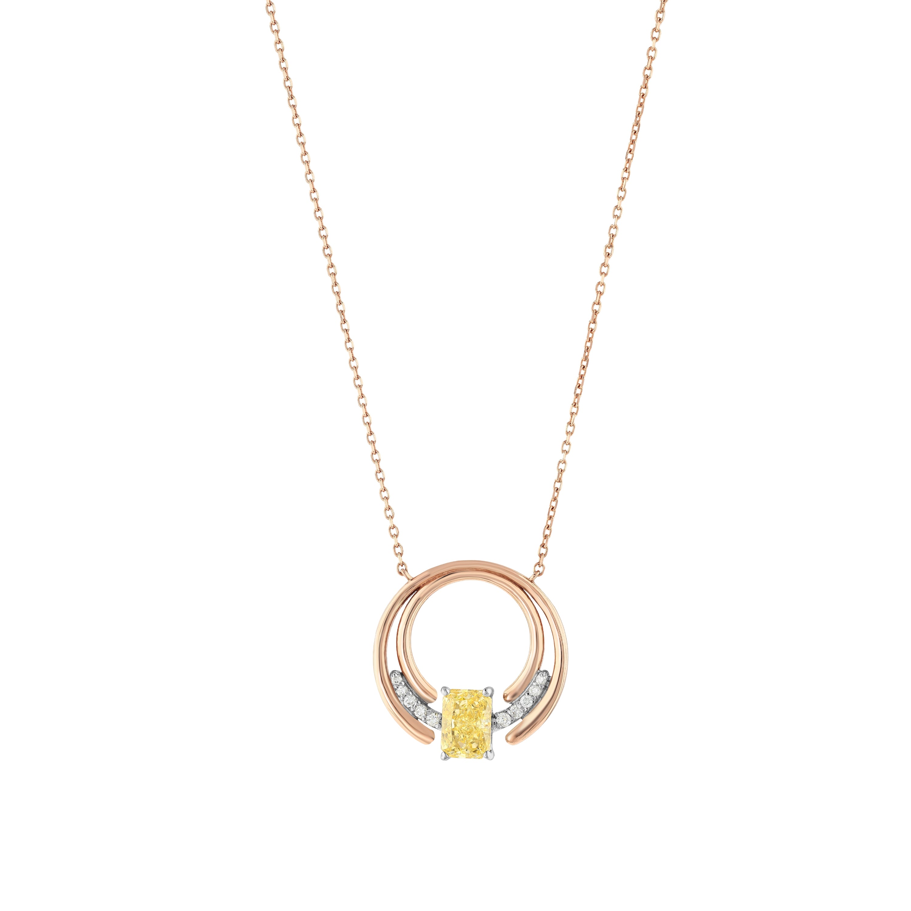 Citrine Pırlantalı 0.10 Ct. Prenses Briseia Rose Kolye 14K