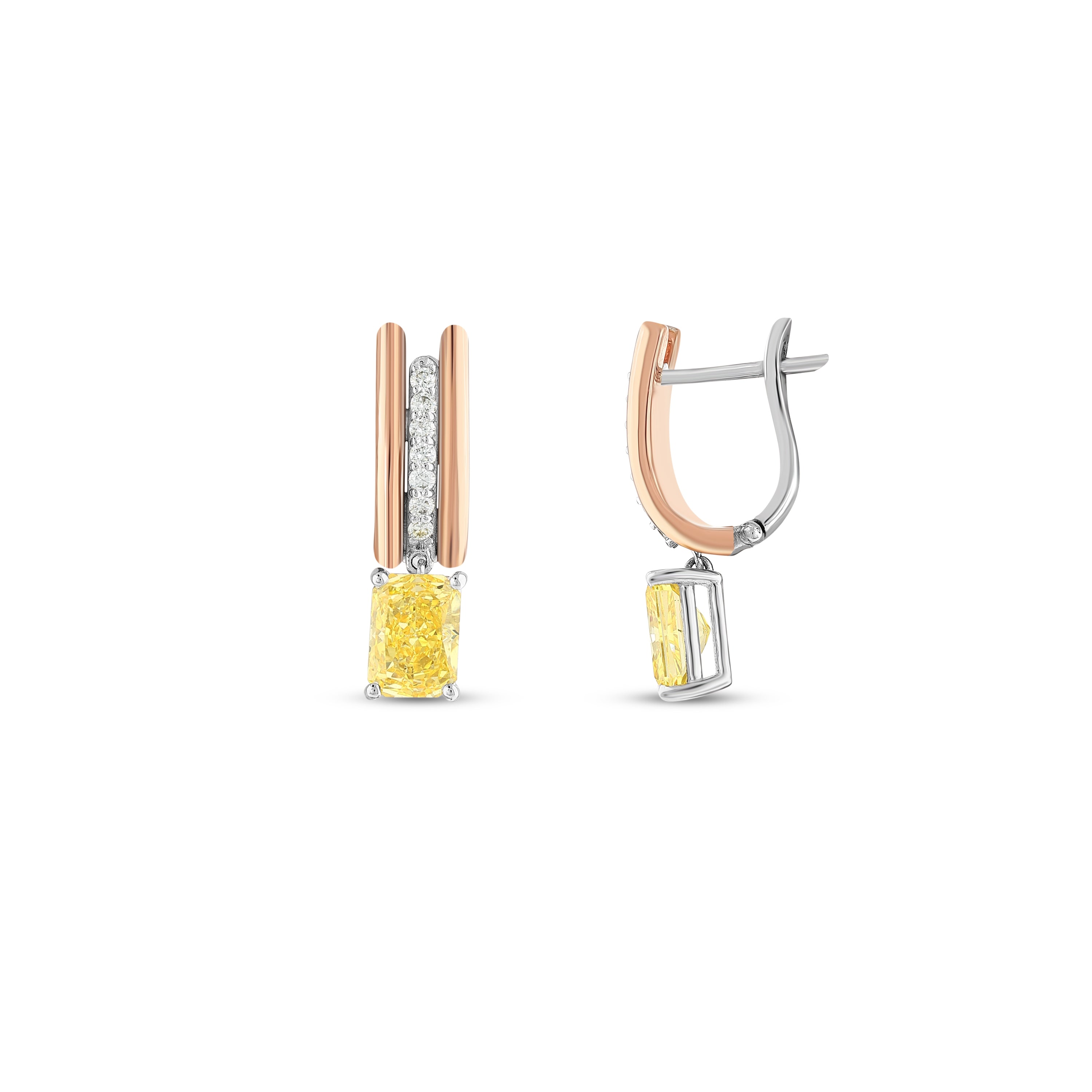 Citrine Pırlantalı 0.23 Ct. Prenses Briseia Rose Küpe 14K