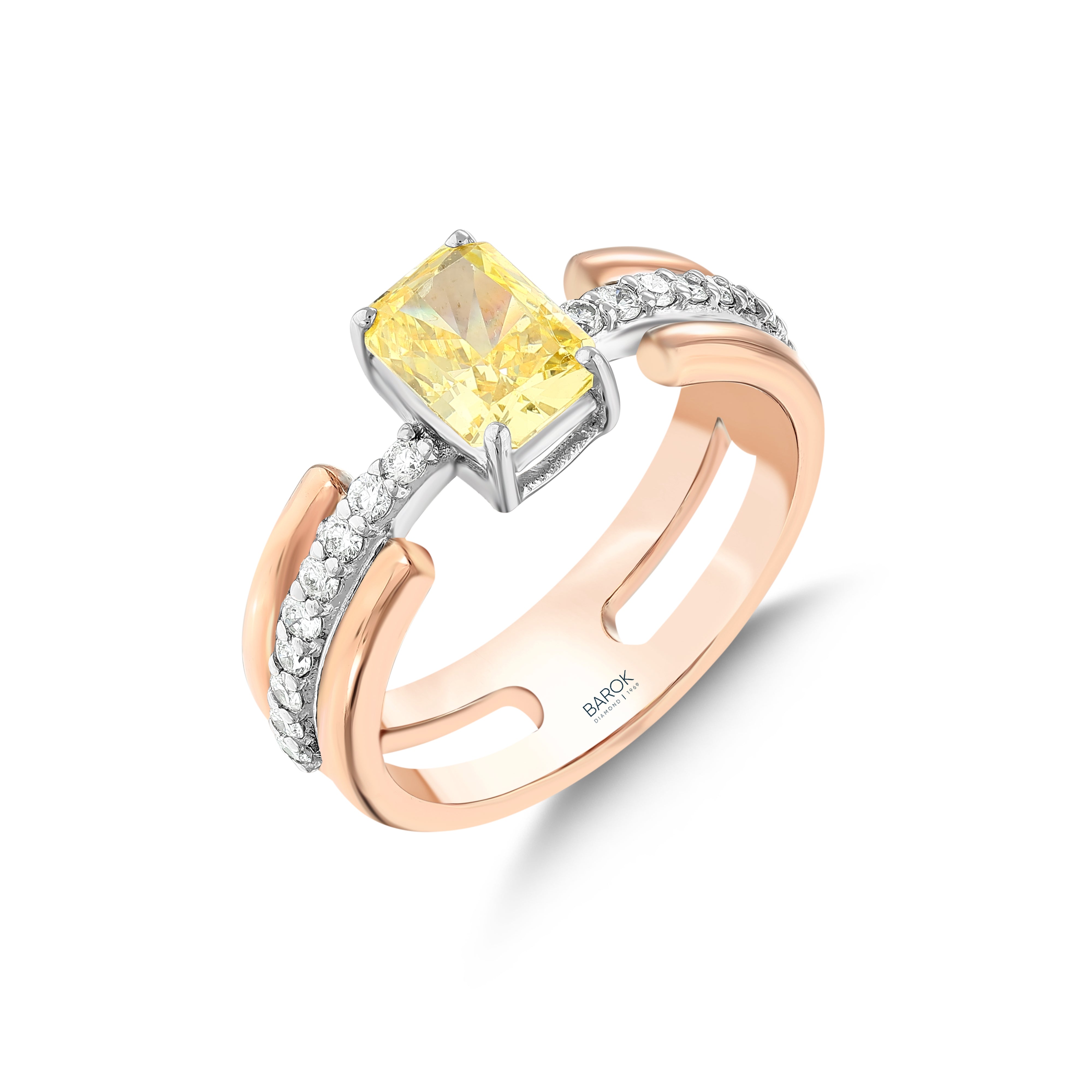Citrine Pırlantalı 0.28 Ct. Prenses Briseia Rose Yüzük 14K