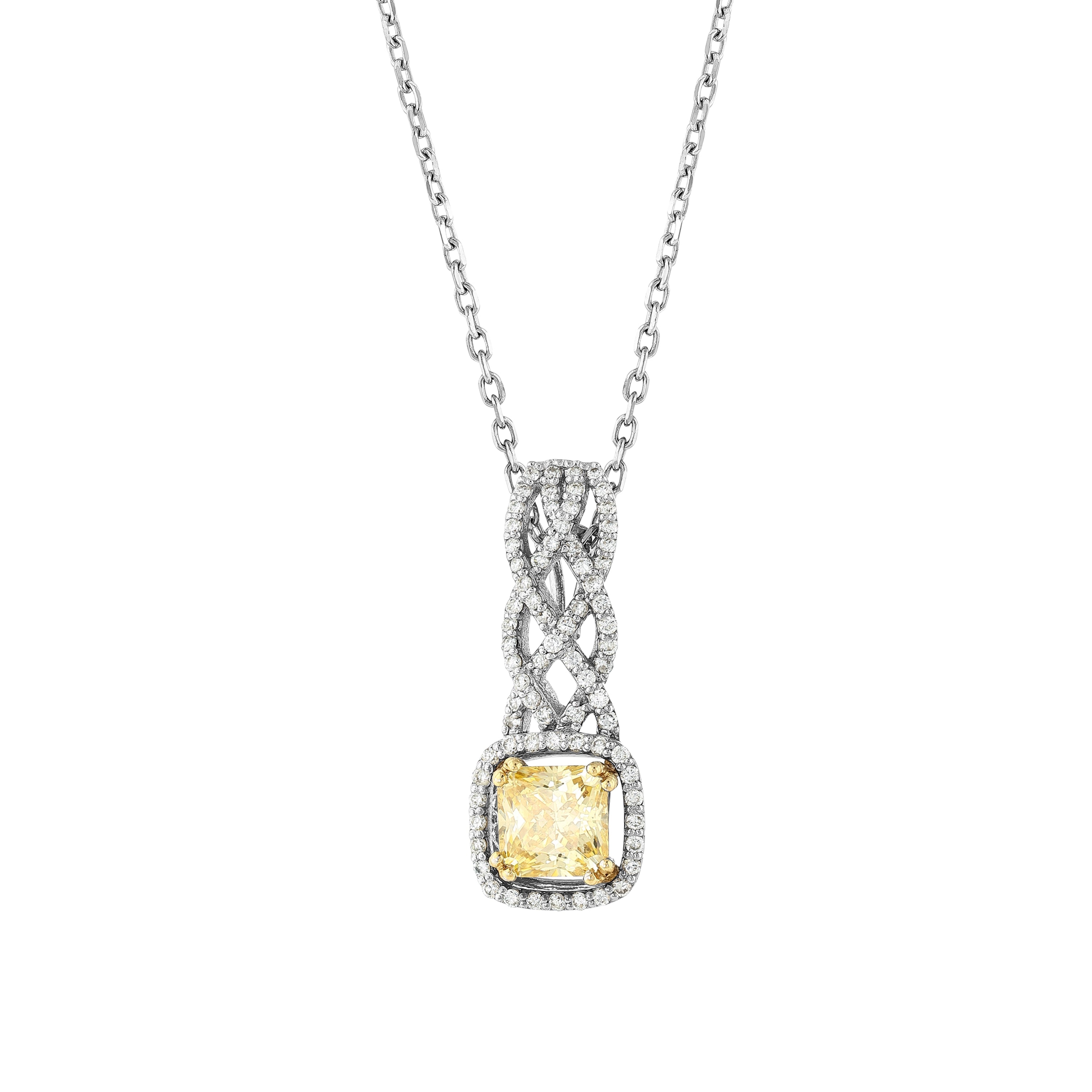 Citrine Pırlantalı 0.34 Ct. Prenses Kesim Aromia Kolye 18K