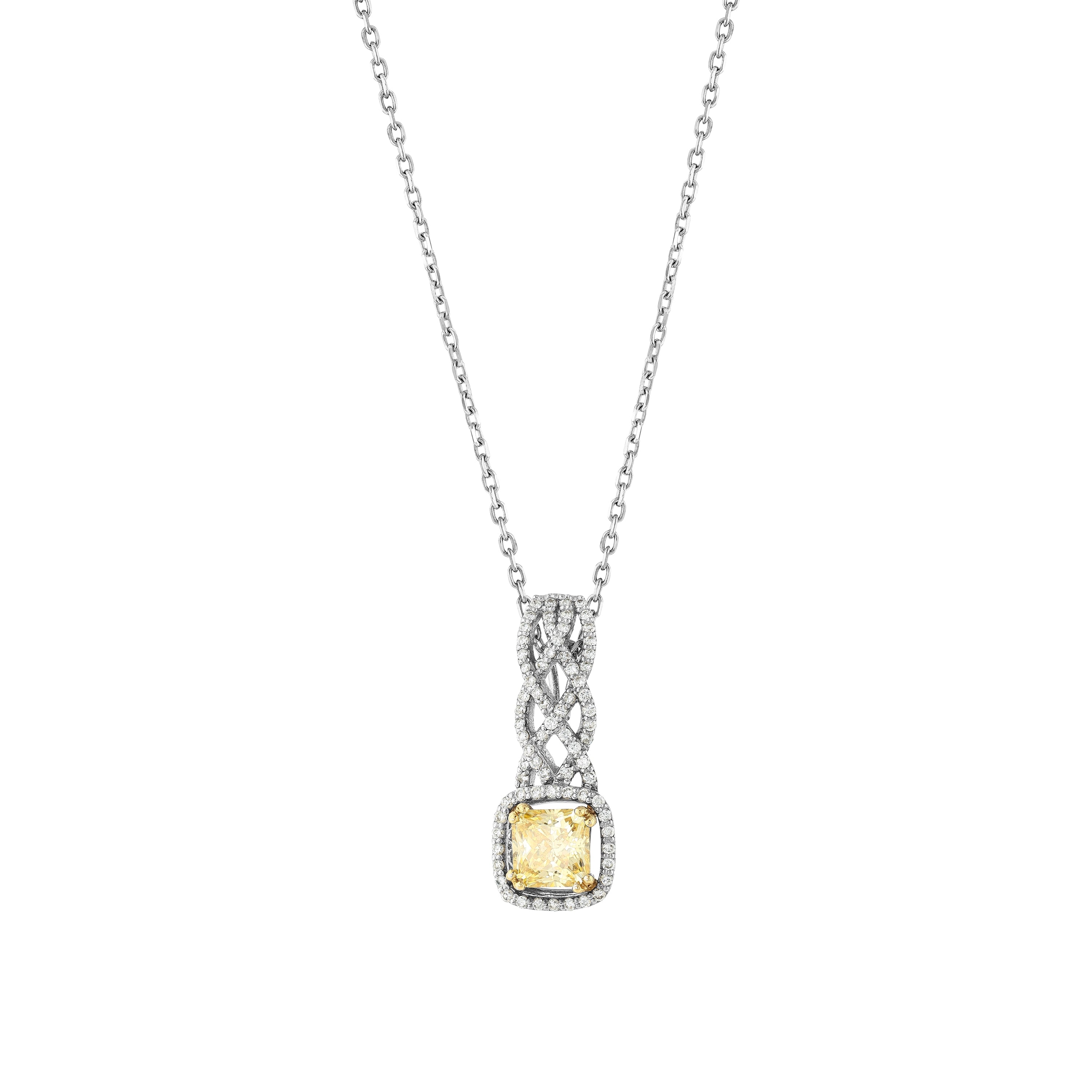 Citrine Pırlantalı 0.34 Ct. Prenses Kesim Aromia Kolye 18K