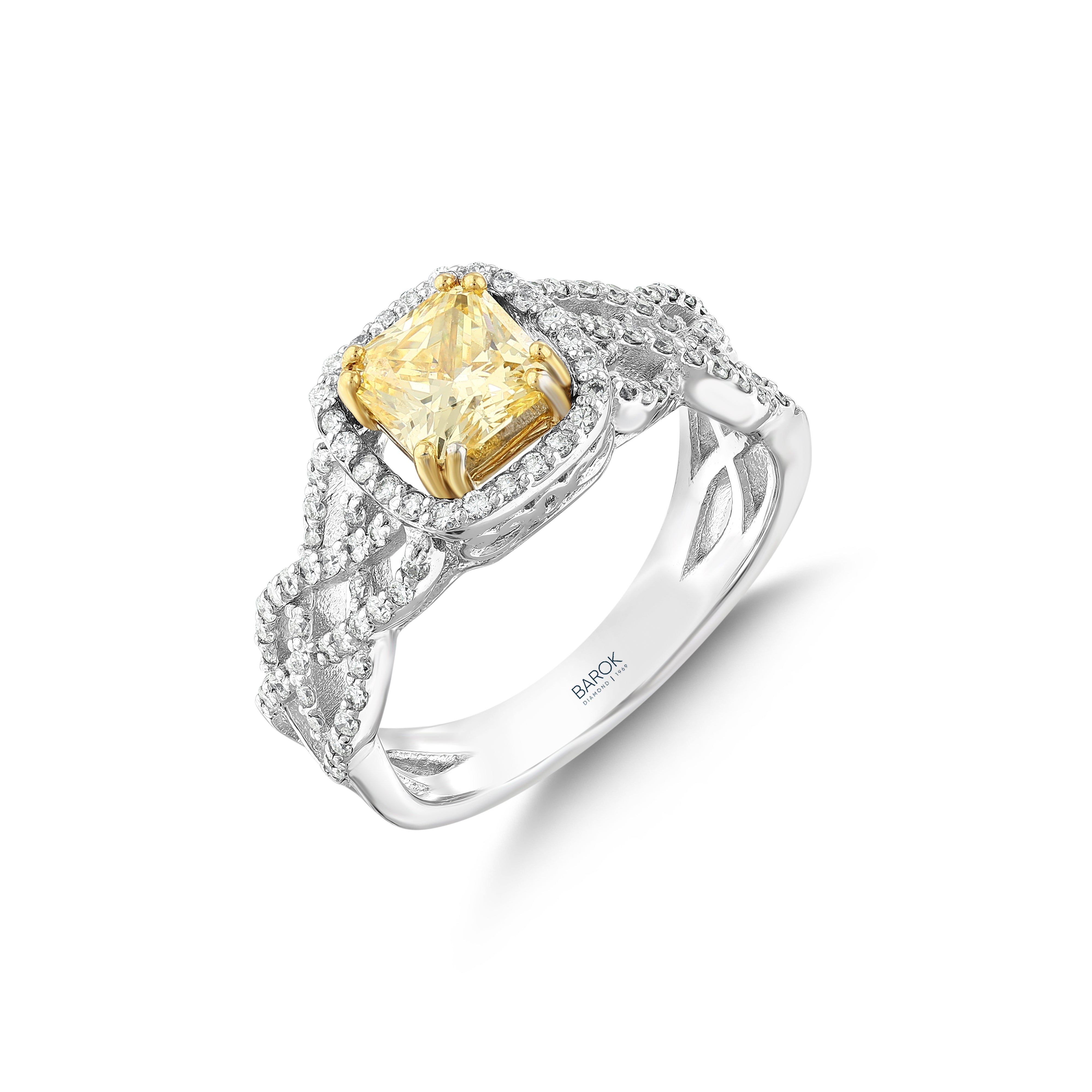 Citrine Pırlantalı 0.48 Ct. Prenses Kesim Aromia Yüzük 18K