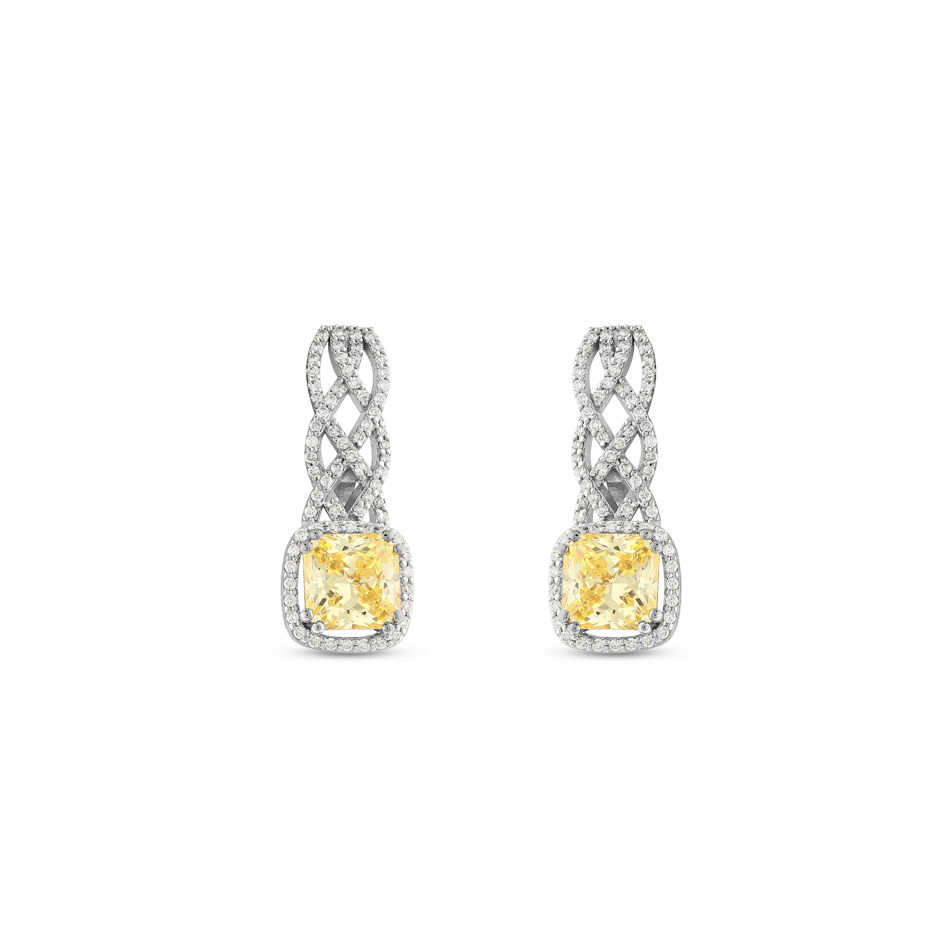 Citrine Pırlantalı 0.56 Ct. Prenses Kesim Aromia Küpe 18K