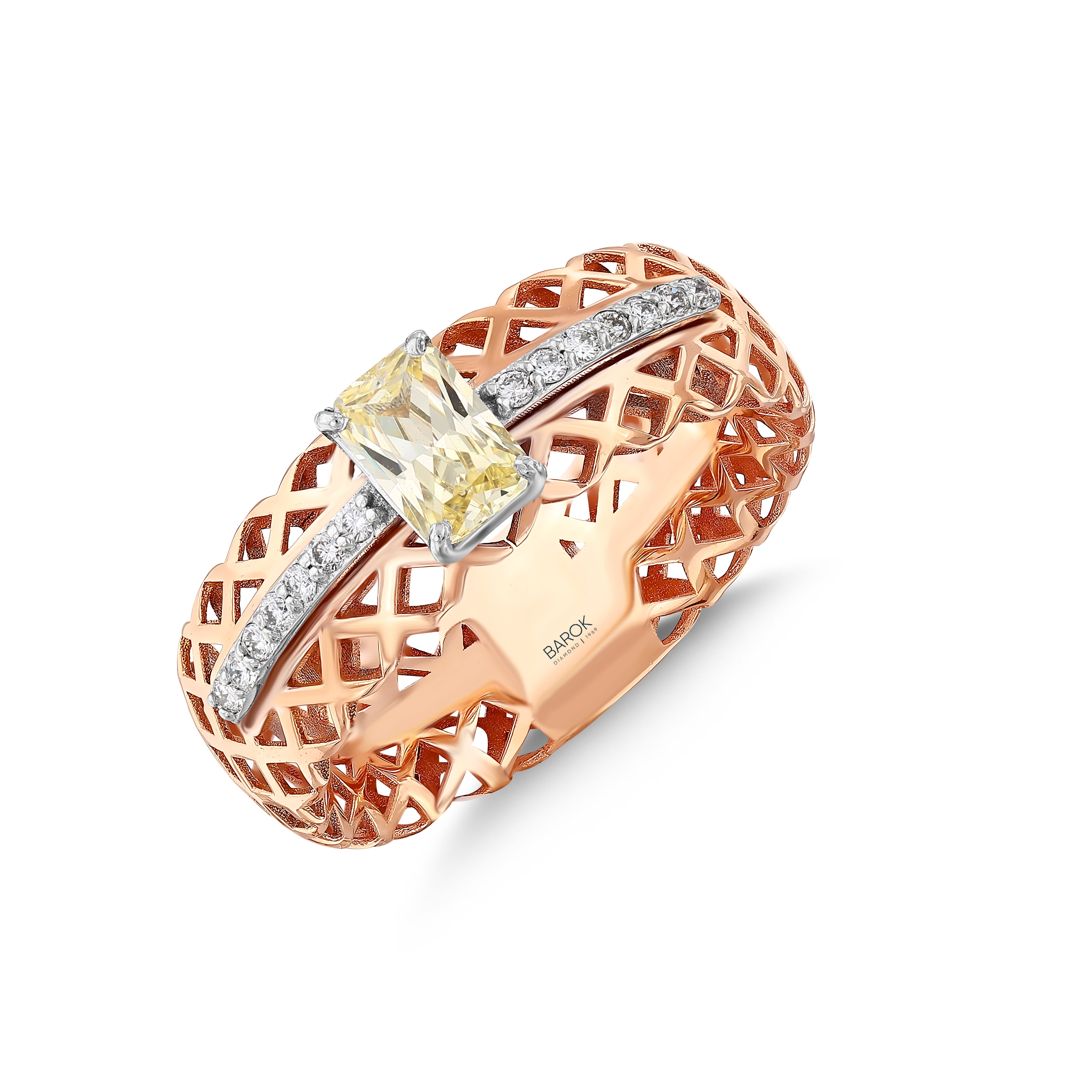 Citrine Pırlantalı Prenses 0.13 Ct. Rose Yüzük 18K