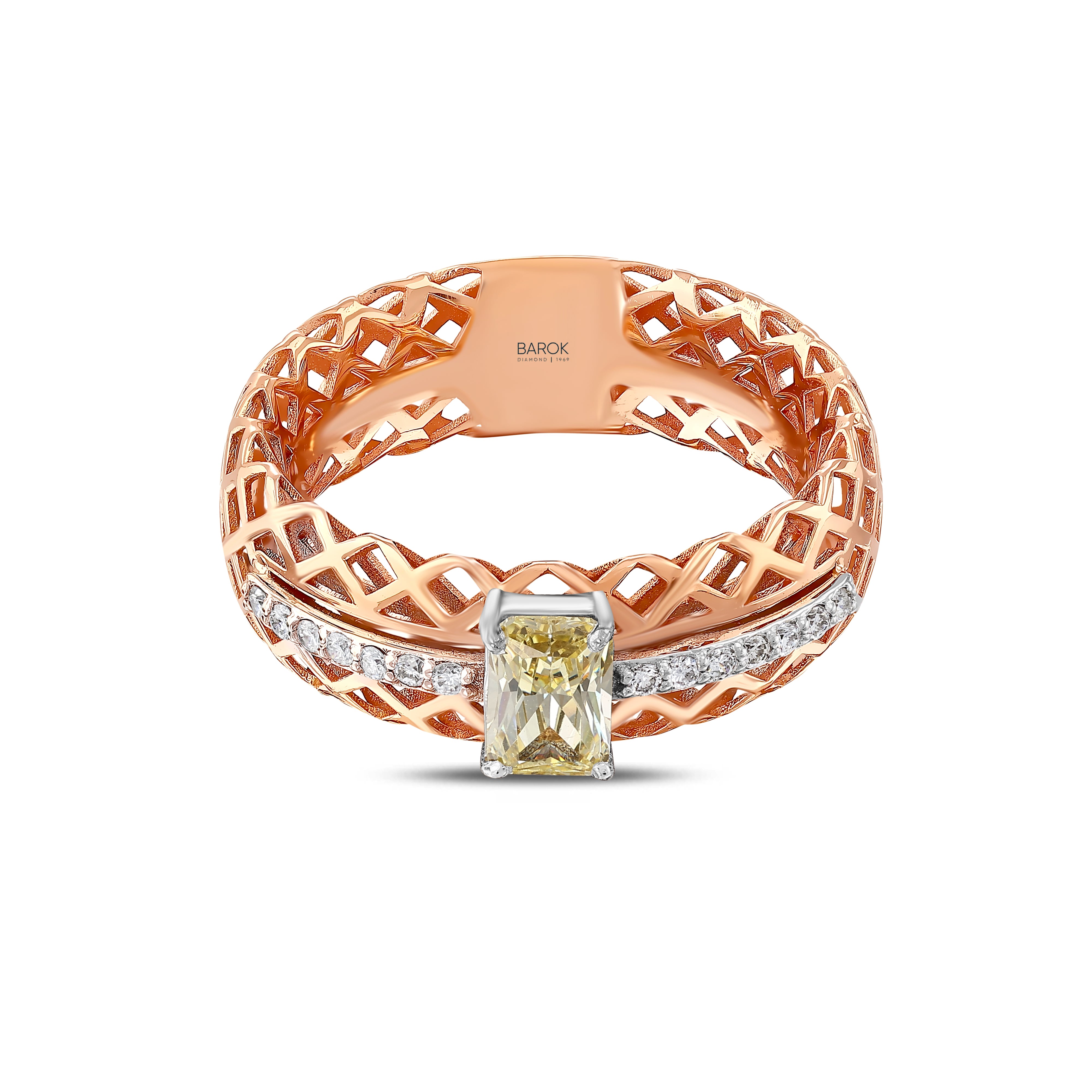 Citrine Pırlantalı Prenses 0.13 Ct. Rose Yüzük 18K
