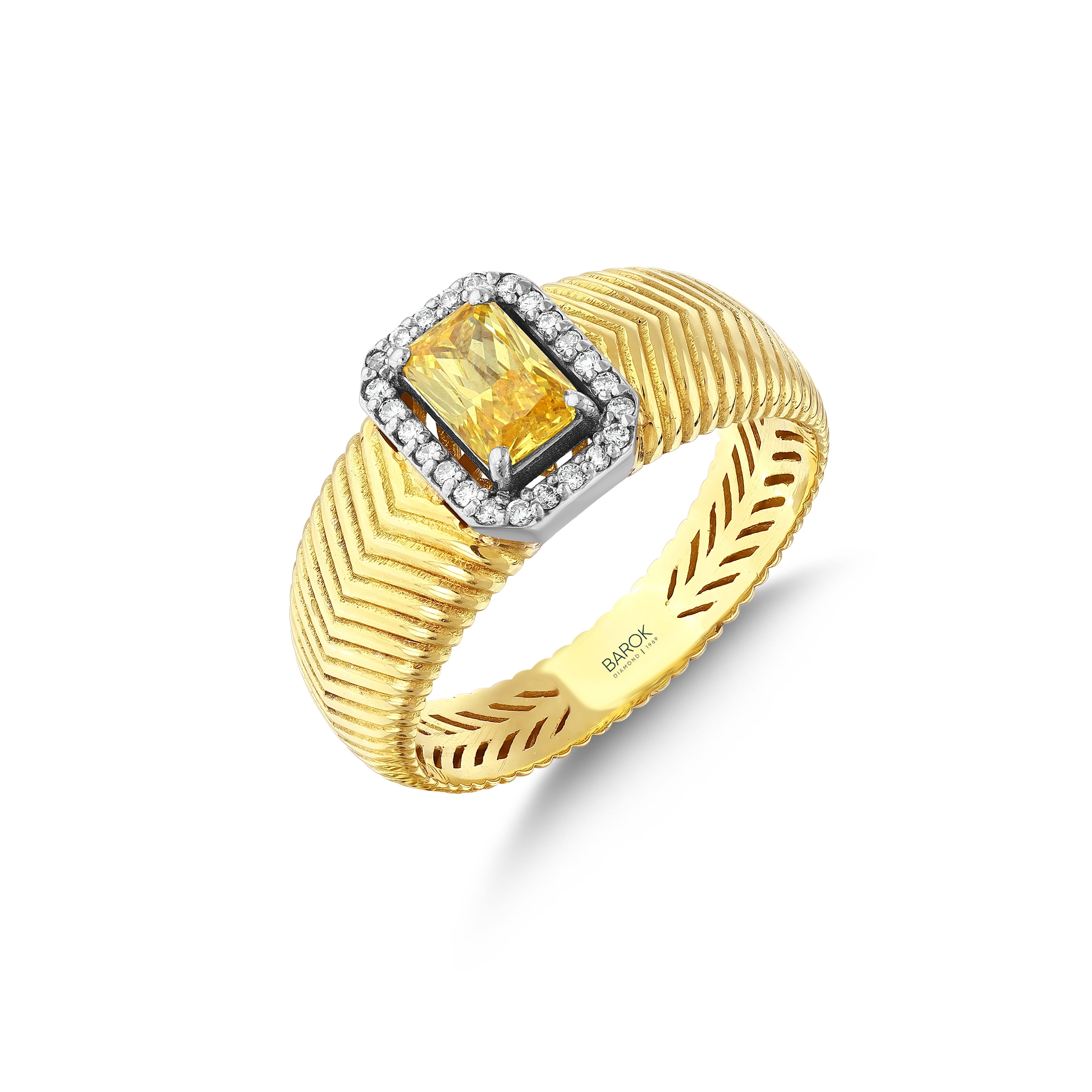Citrine Pırlantalı Zümrüt Kesim 0.09 Ct. Altın Yüzük 18K