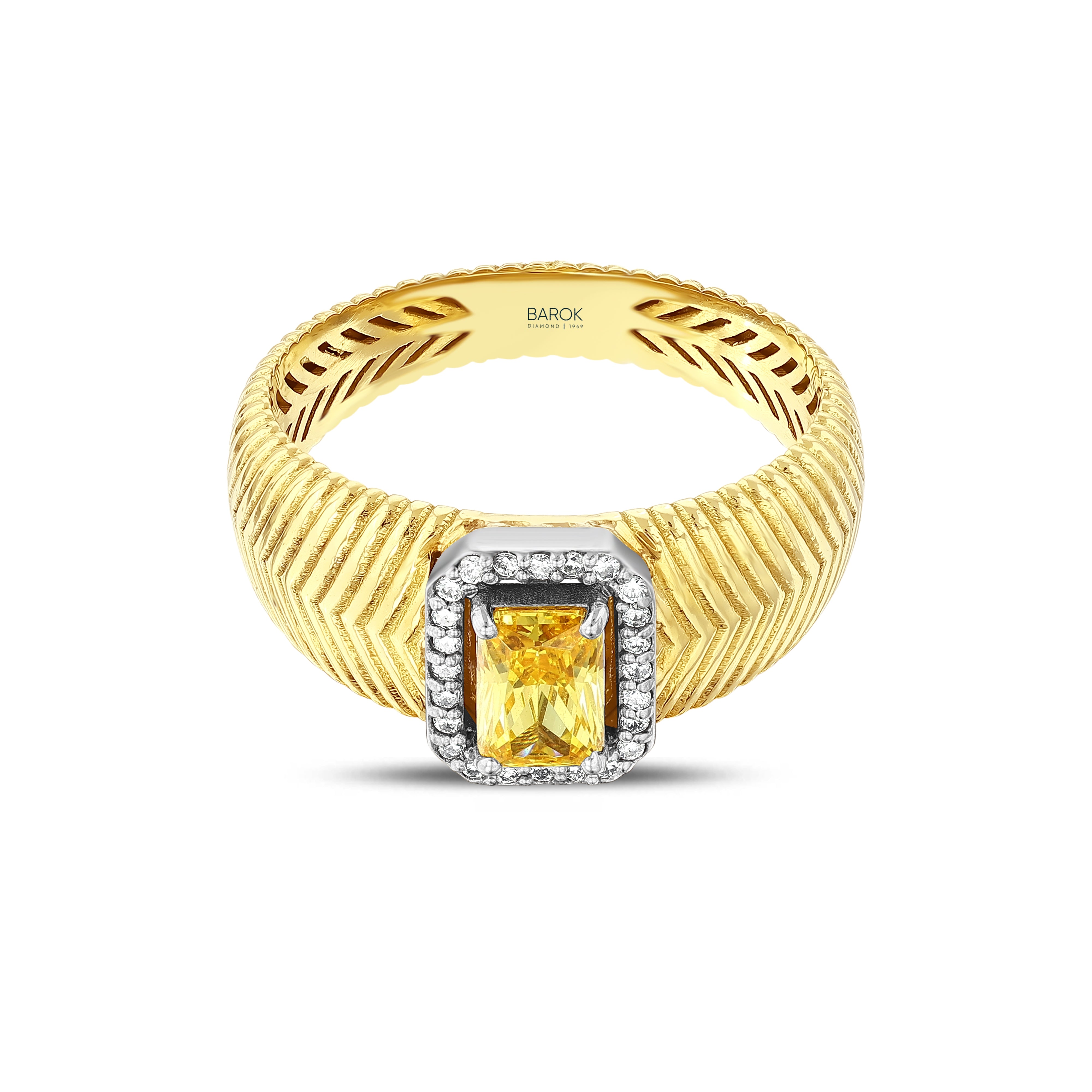 Citrine Pırlantalı Zümrüt Kesim 0.09 Ct. Altın Yüzük 18K