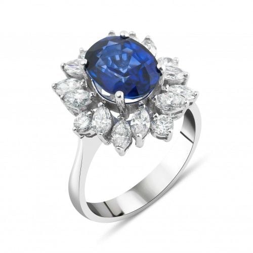 Safir Taşlı Markiz Pırlanta Yüzük 1.36 Ct F VS