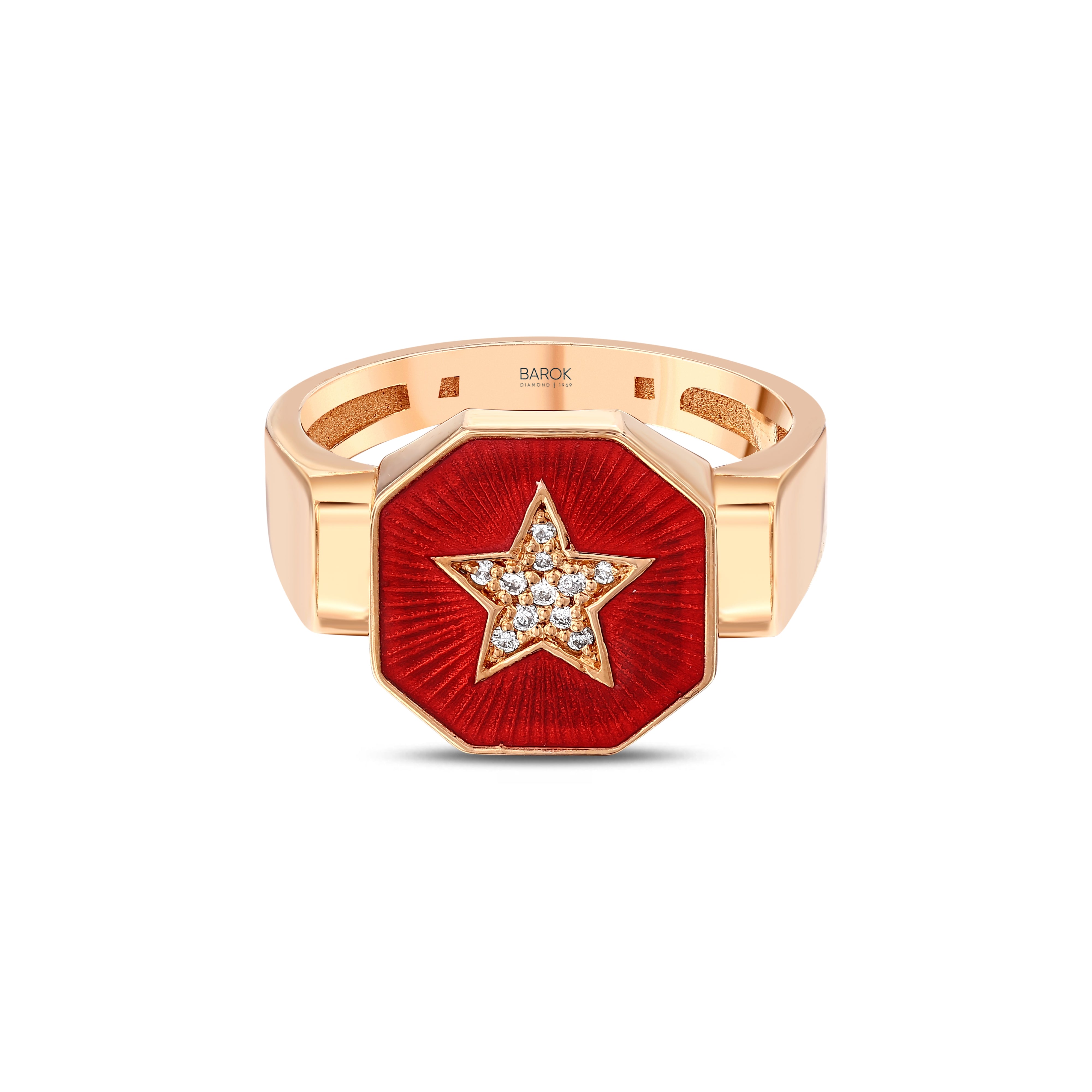Kırmızı Mineli Yıldız Pırlanta 0.05 Ct Rose Yüzük 14K