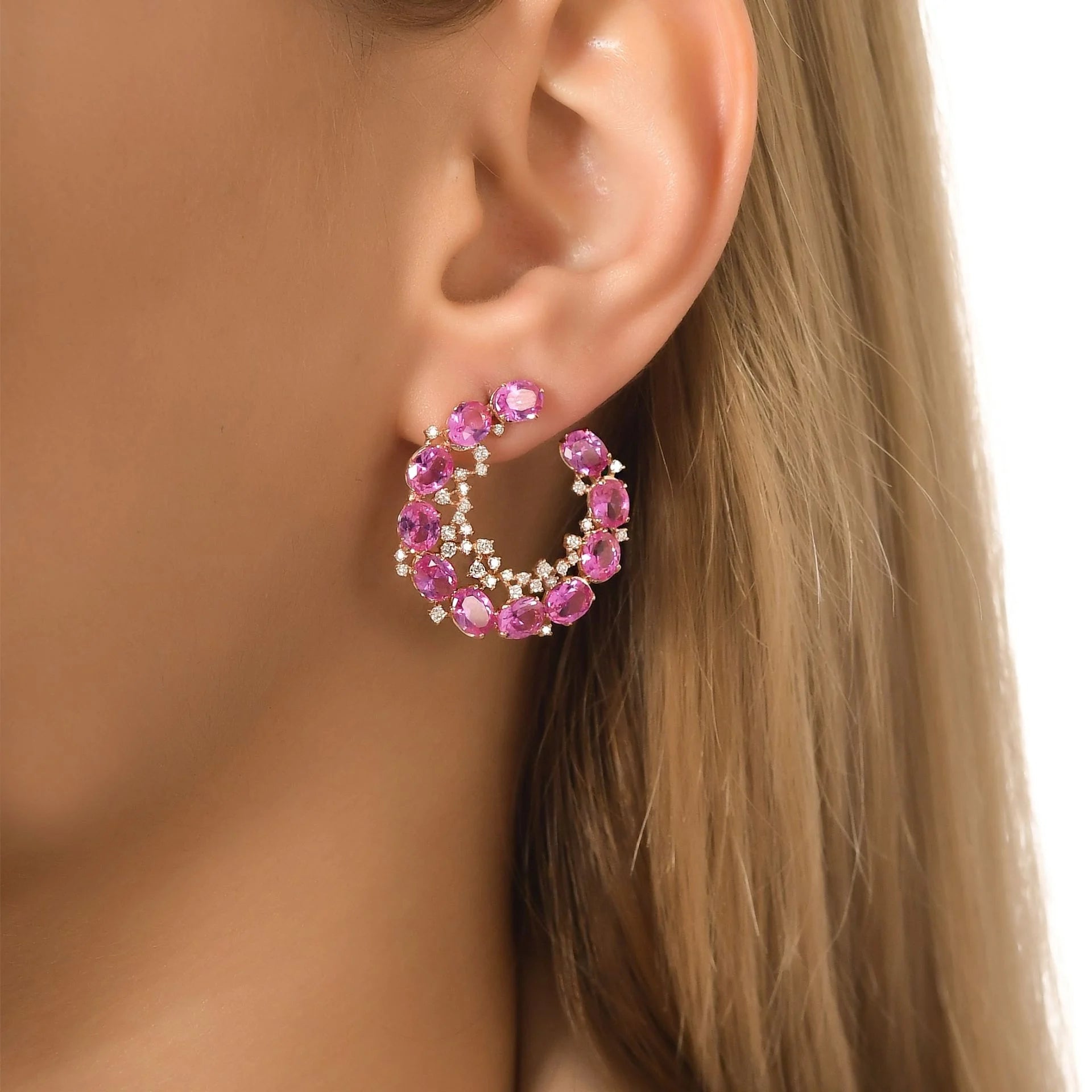Pembe Safir Pırlanta Küpe 10.04 Ct. 18K