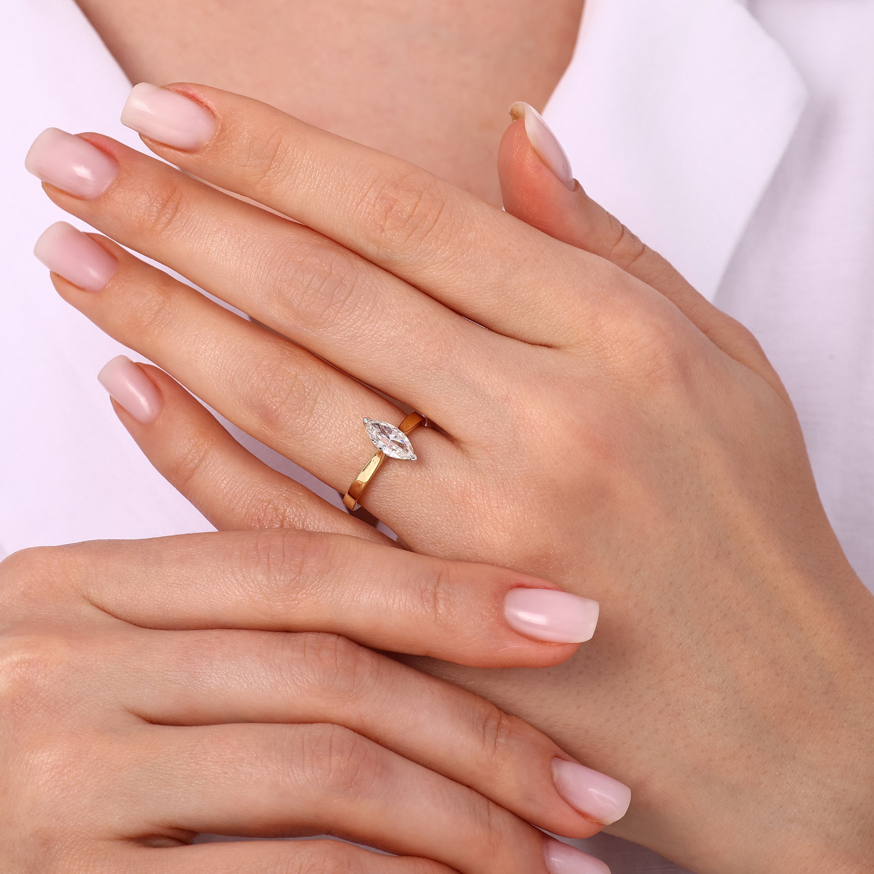 Markiz Pırlantalı Altın Tektaş Yüzük 0.91 Ct. 18K
