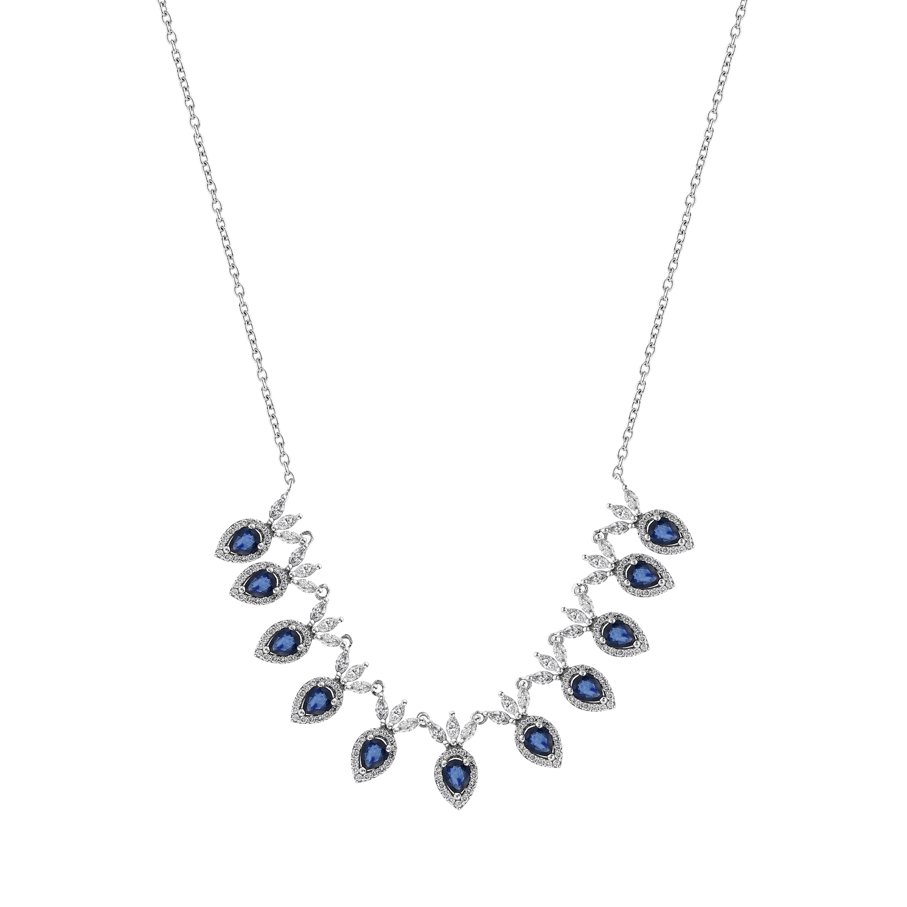 Markiz Pırlantalı Damla Safir Altın Kolye 1.69 Ct. 18K