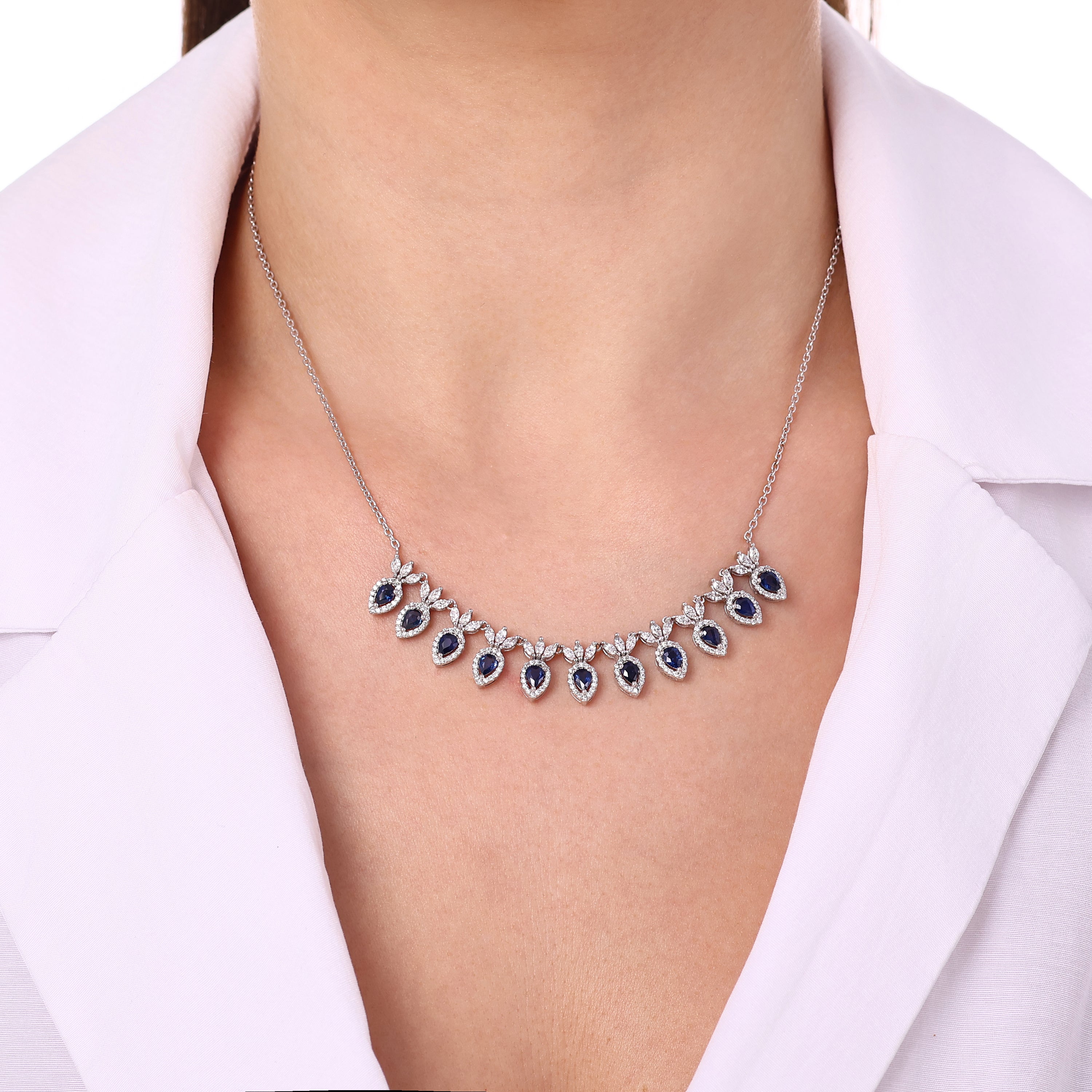 Markiz Pırlantalı Damla Safir Altın Kolye 1.69 Ct. 18K