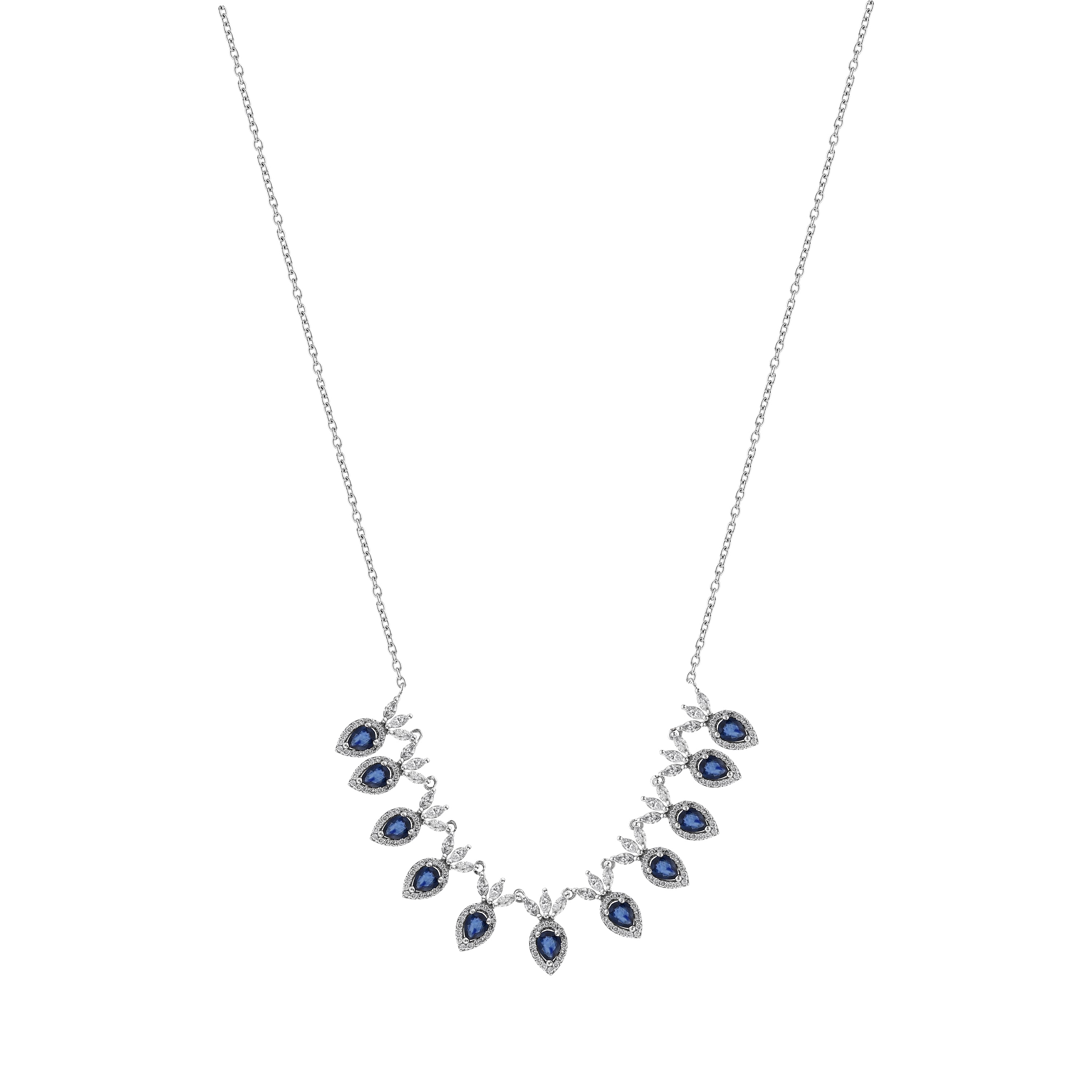 Markiz Pırlantalı Damla Safir Altın Kolye 1.69 Ct. 18K