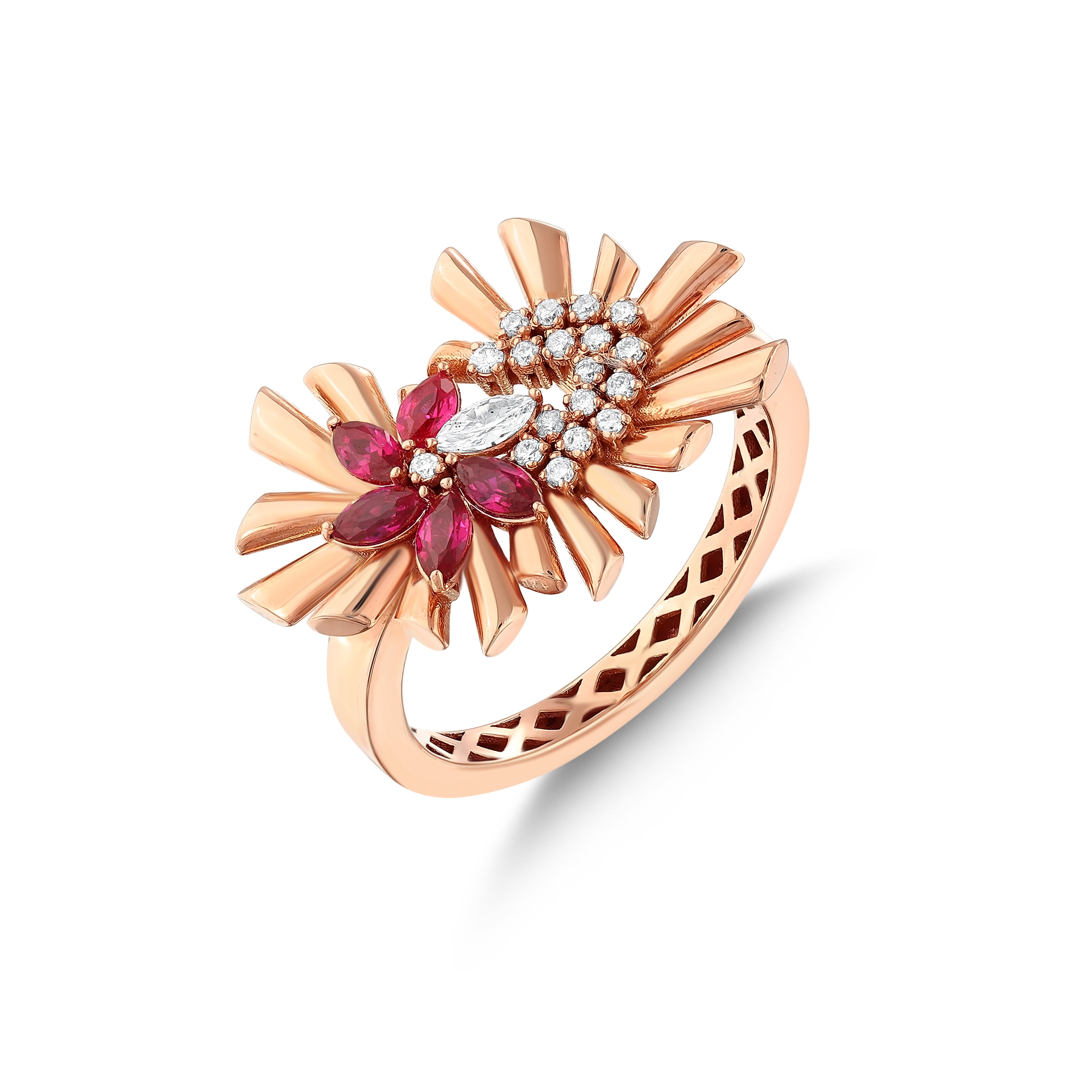 Markiz Yakut Pırlantalı 0.18 Ct. Rubespera Yüzük 18K