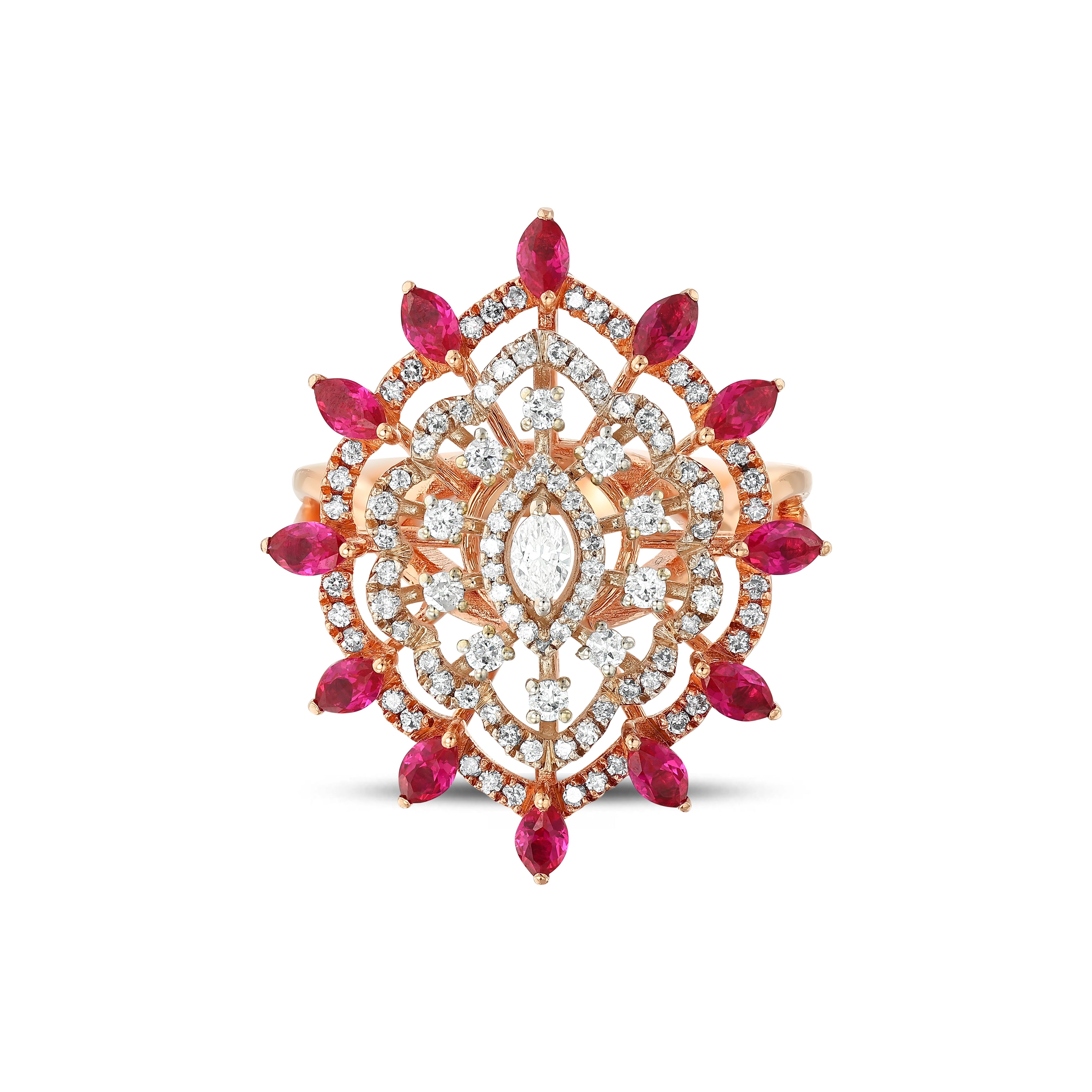 Markiz Yakut Pırlantalı 0.49 Ct. Pyronephele Rose Yüzük 18k