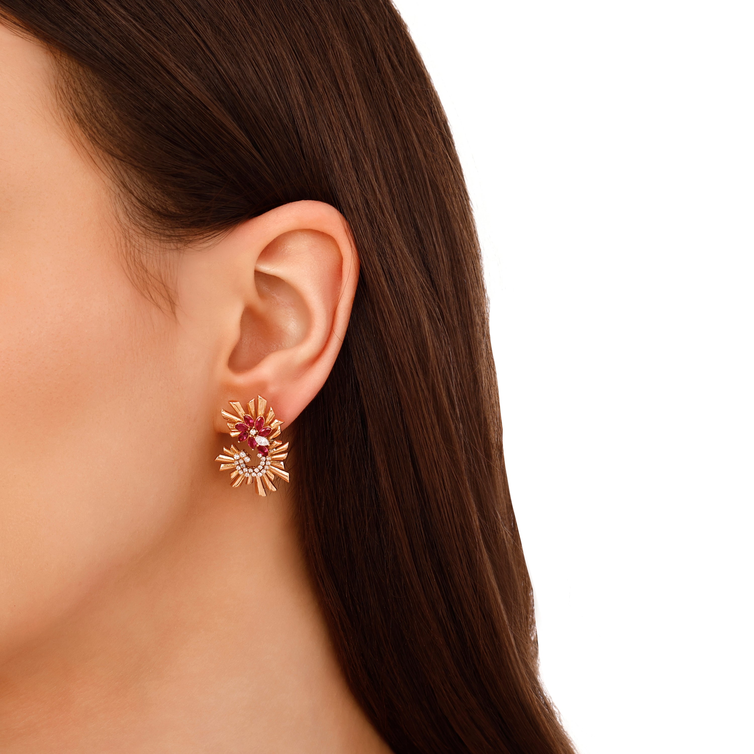 Markiz Yakut Pırlantalı 0.51 Ct. Rubespera Küpe 18K