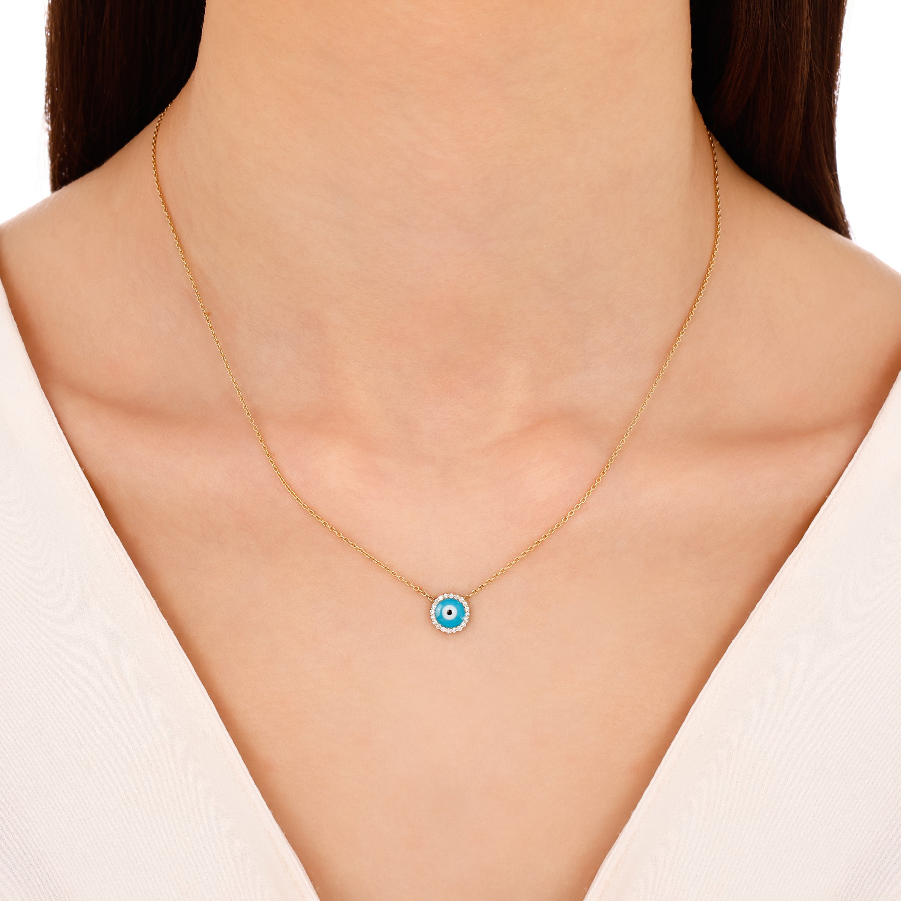Nazar Boncuklu 0.10 Ct. Pırlantalı Altın Kolye 18K