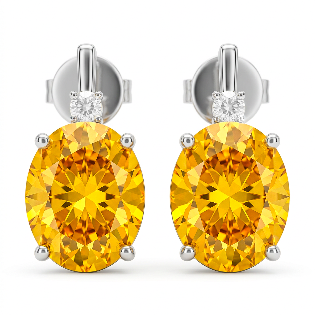 Oval Citrine Pırlantalı 0.35 Ct. Küpe 14K