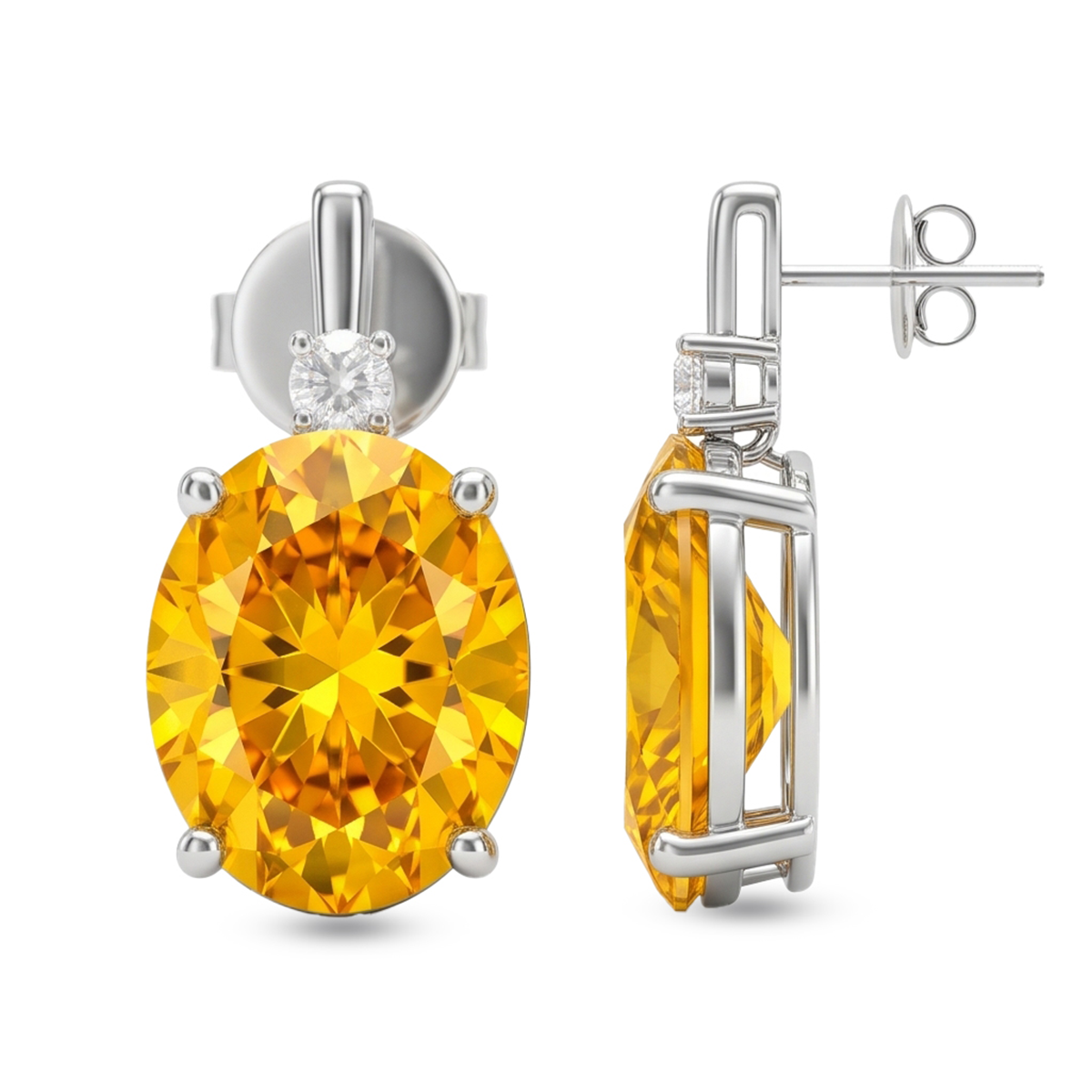 Oval Citrine Pırlantalı 0.35 Ct. Küpe 14K