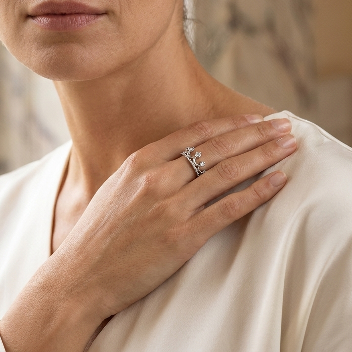 Pırlanta 0.12 Ct. Kraliçe Taçı Fantezi Yüzük 14K