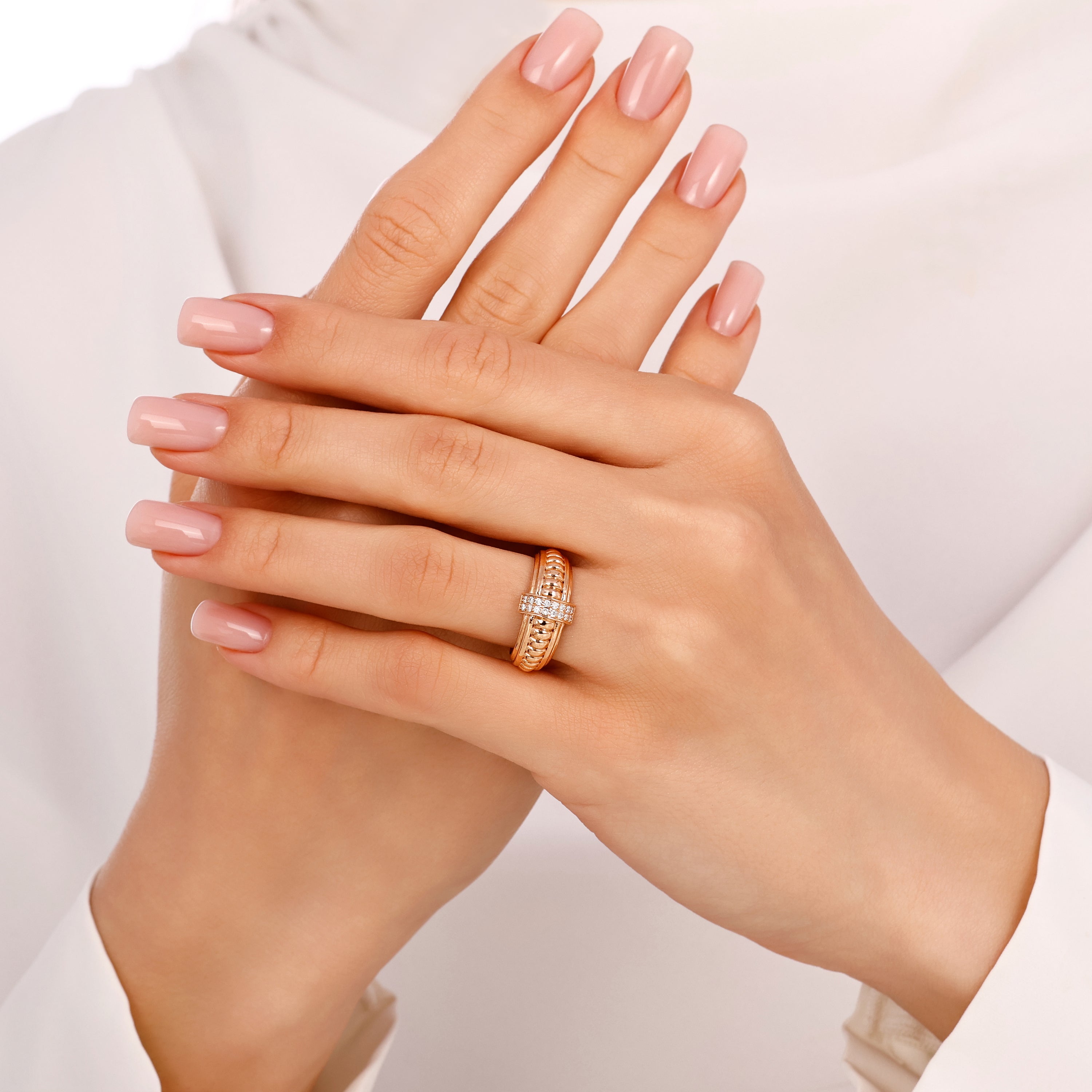 Pırlanta 0.13 Ct. Fantezi Rose Hareket Yüzük 14K