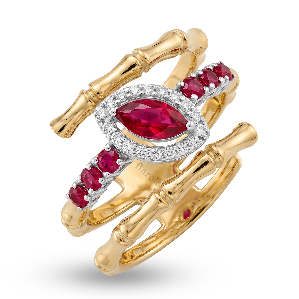 Pırlantalı 0.11 Ct. Markiz Yakutlu Fantezi Yüzük 18K