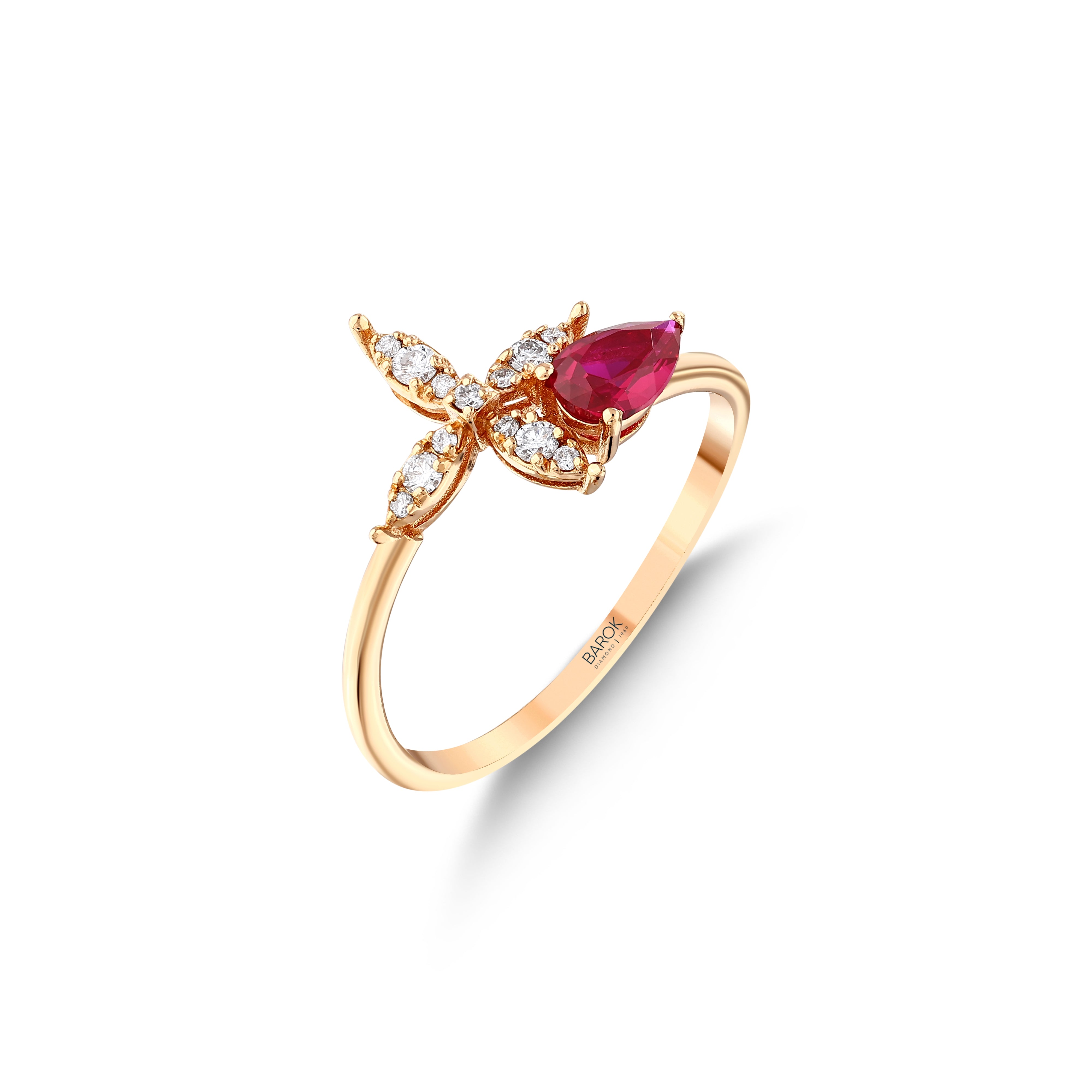 Pırlantalı 0.12 Ct. Damla Yakut Yüzük 18K
