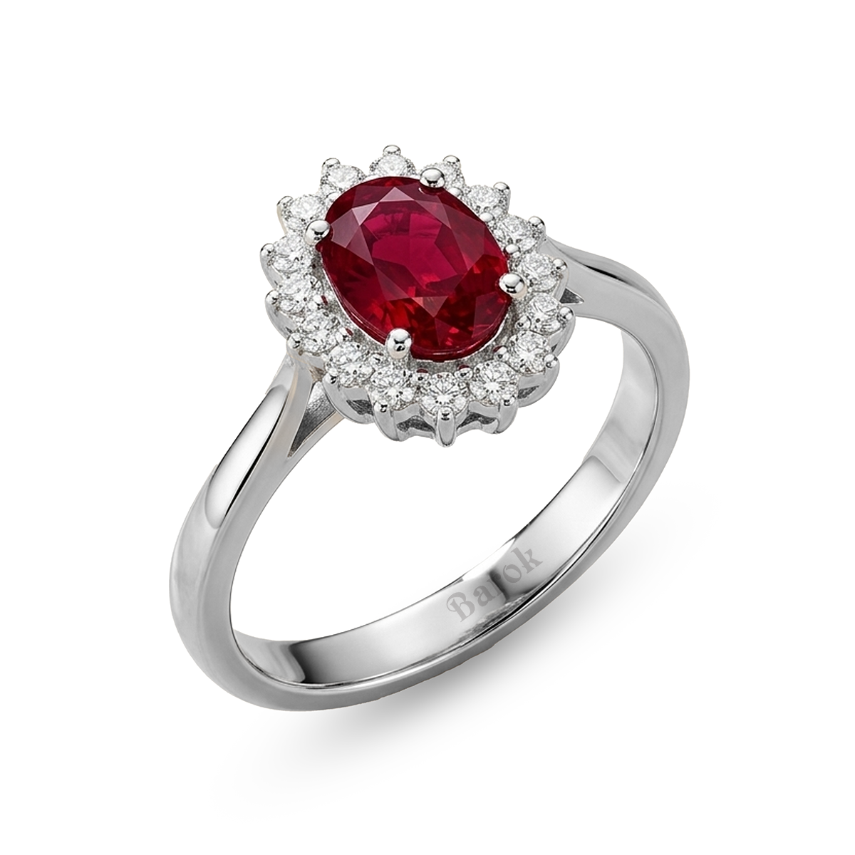 Pırlantalı 0.13 Ct. Oval Yakutlu Altın Yüzük 18K