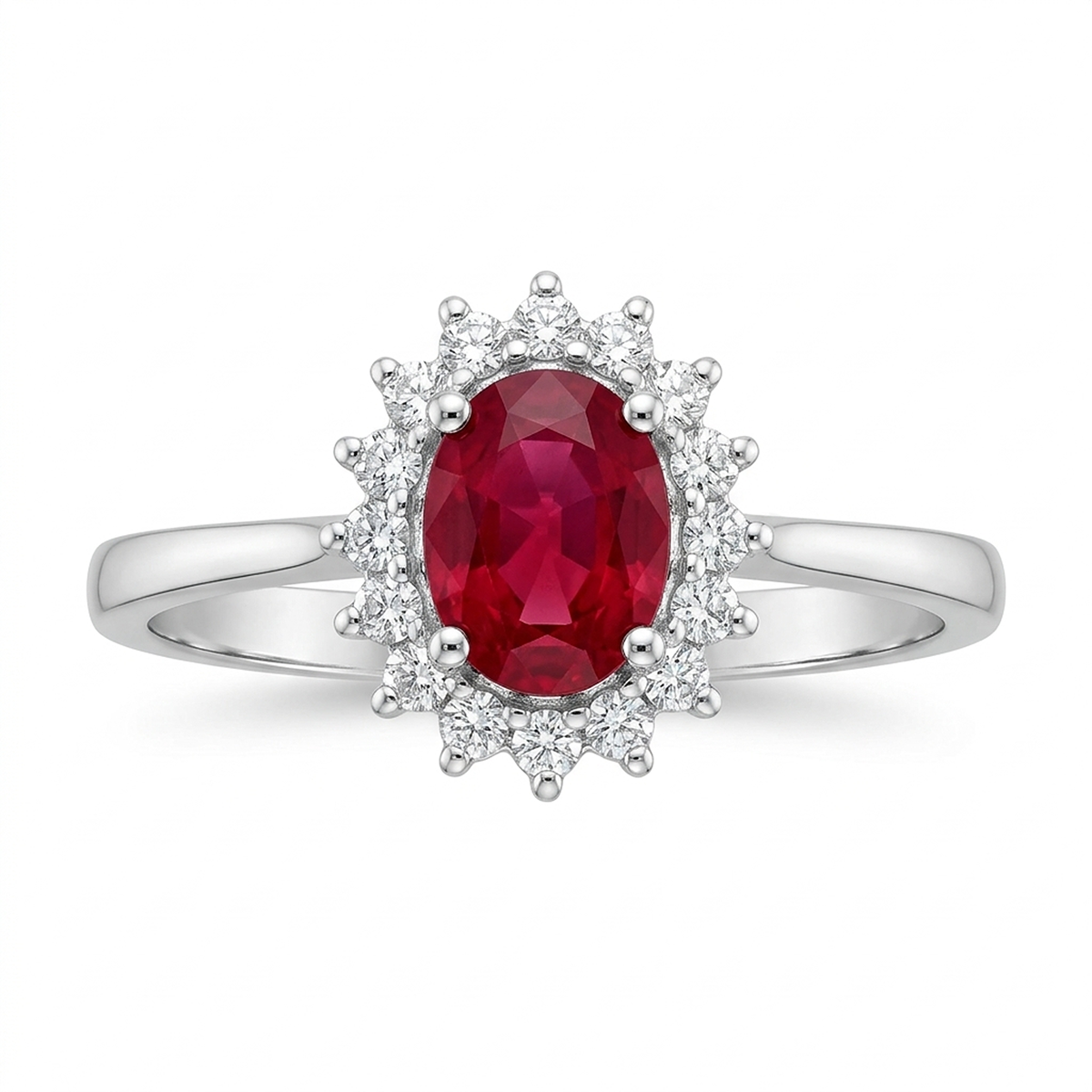 Pırlantalı 0.13 Ct. Oval Yakutlu Altın Yüzük 18K
