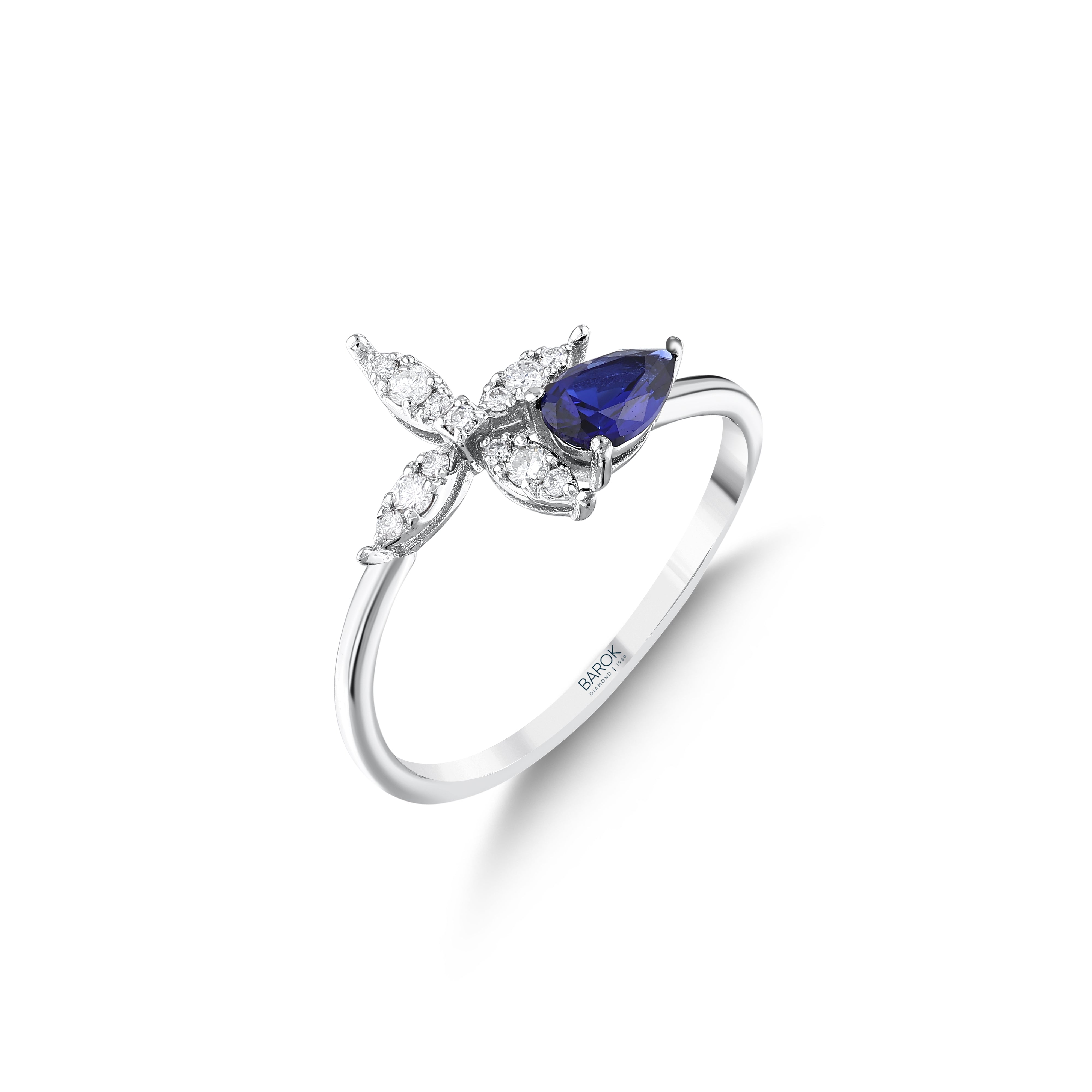 Pırlantalı 0.14 Ct. Damla Safir Yüzük 18K