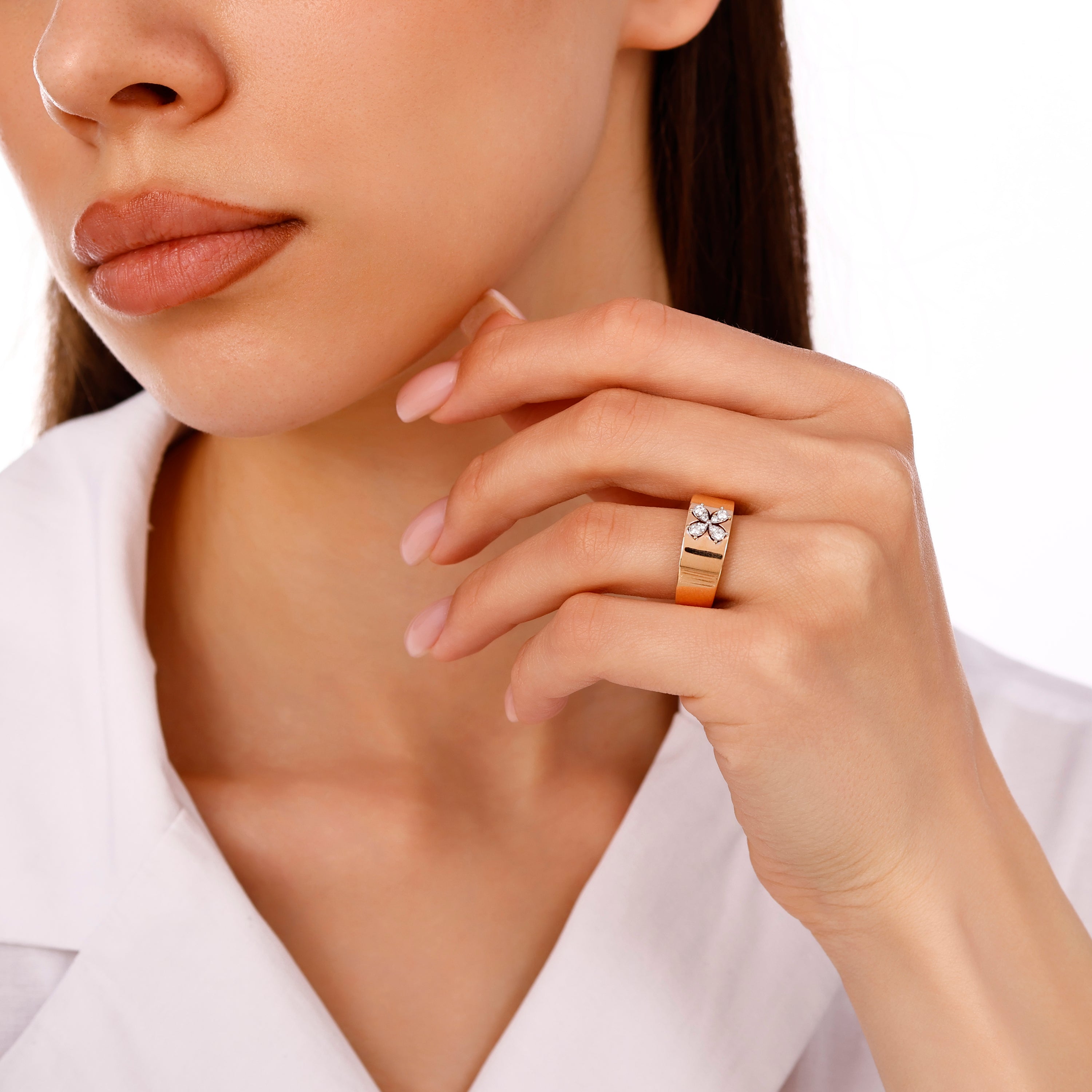 Pırlantalı 0.14 Ct. Rose Fantezi Yüzük 18K