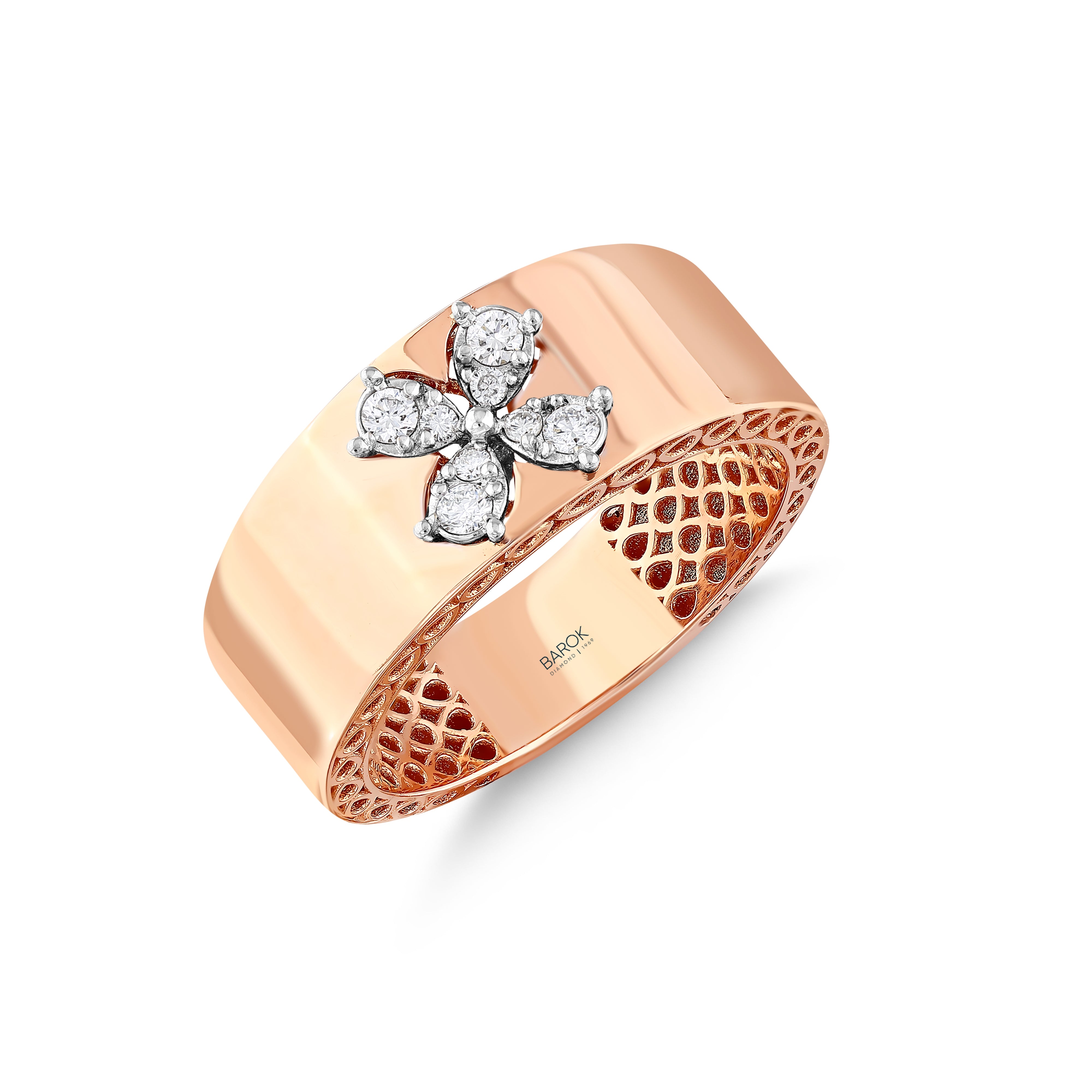 Pırlantalı 0.14 Ct. Rose Fantezi Yüzük 18K