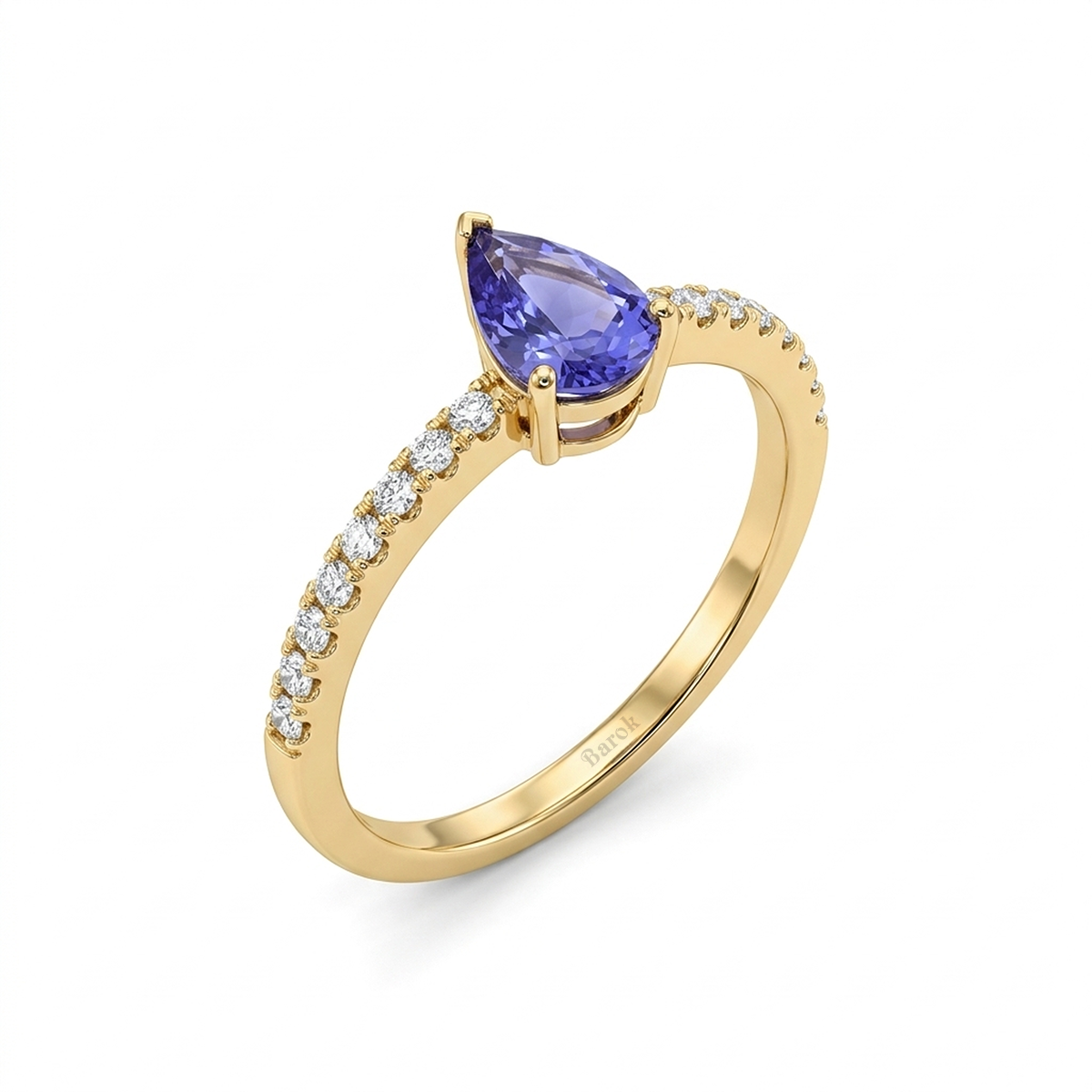 Pırlantalı 0.17 Ct. Damla Tanzanit Yüzük 14K