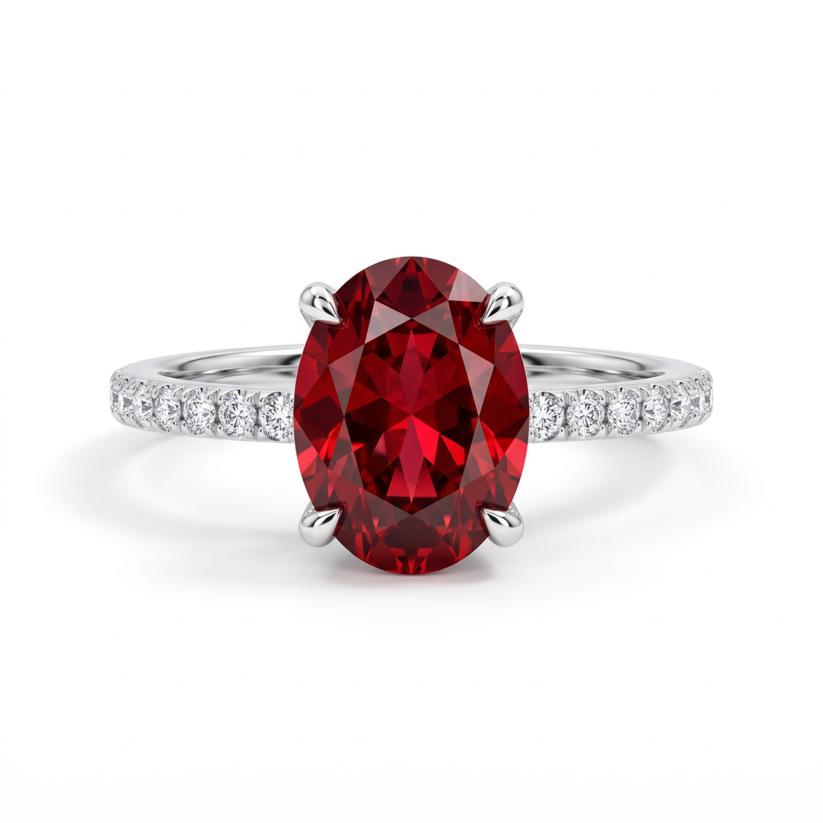 Pırlantalı  0.22 Ct. Oval Yakutlu Altın Yüzük 18K