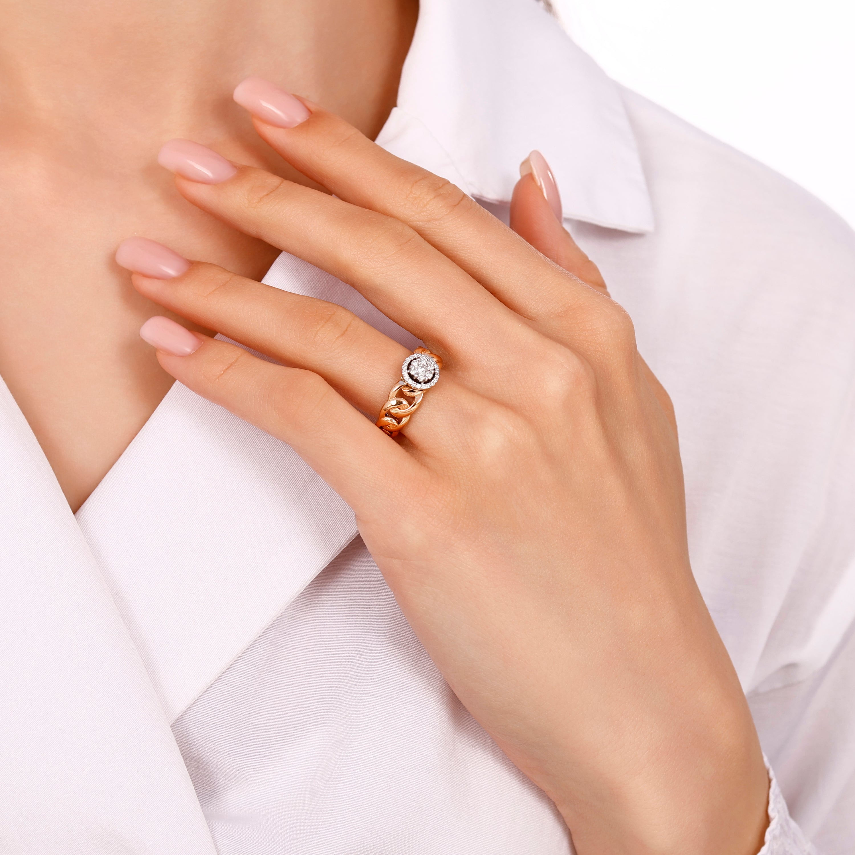 Pırlantalı 0.24 Ct. Rose Fantezi Yüzük 18K