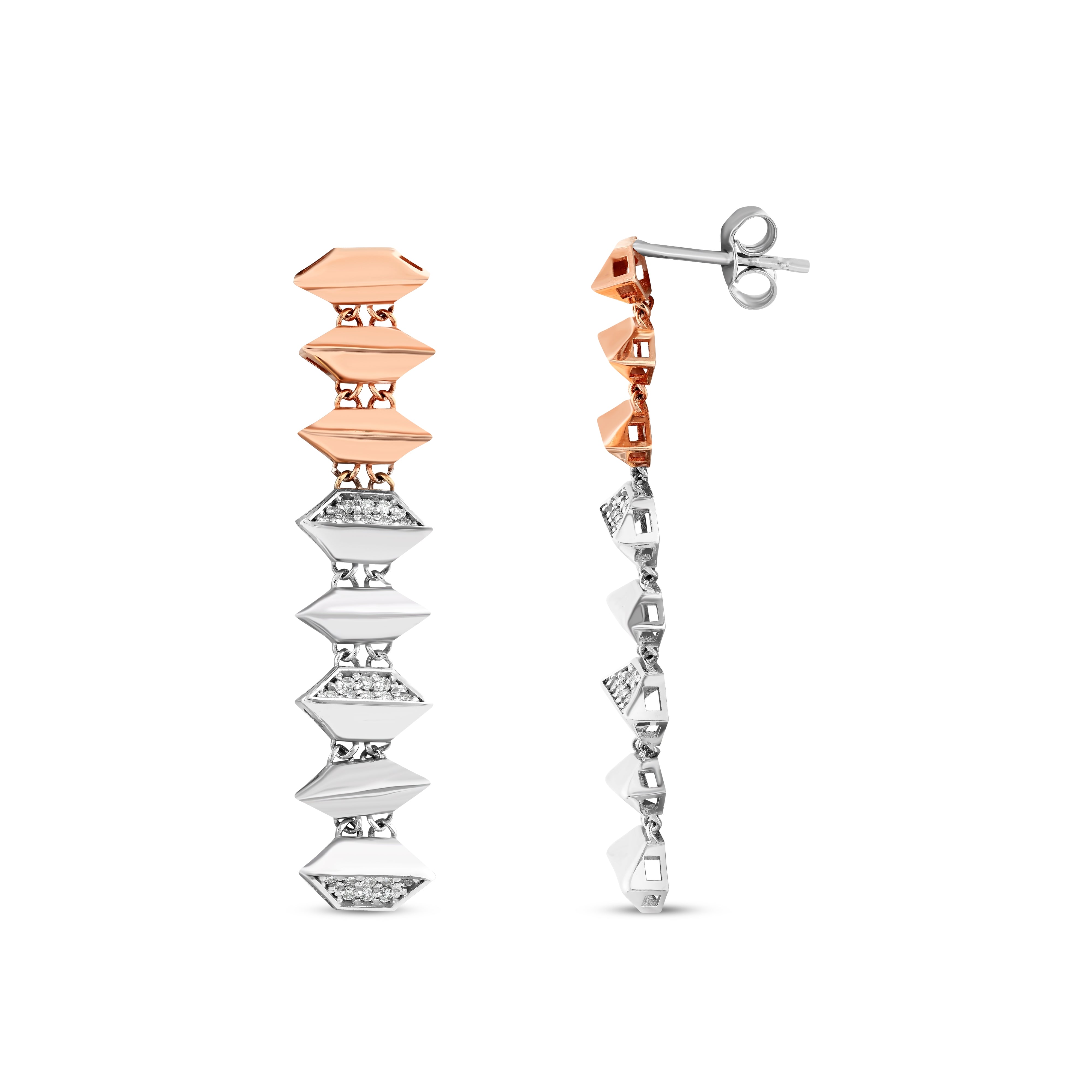 Pırlantalı 0.25 Ct. Rose & Beyaz Flavia Küpe 14K