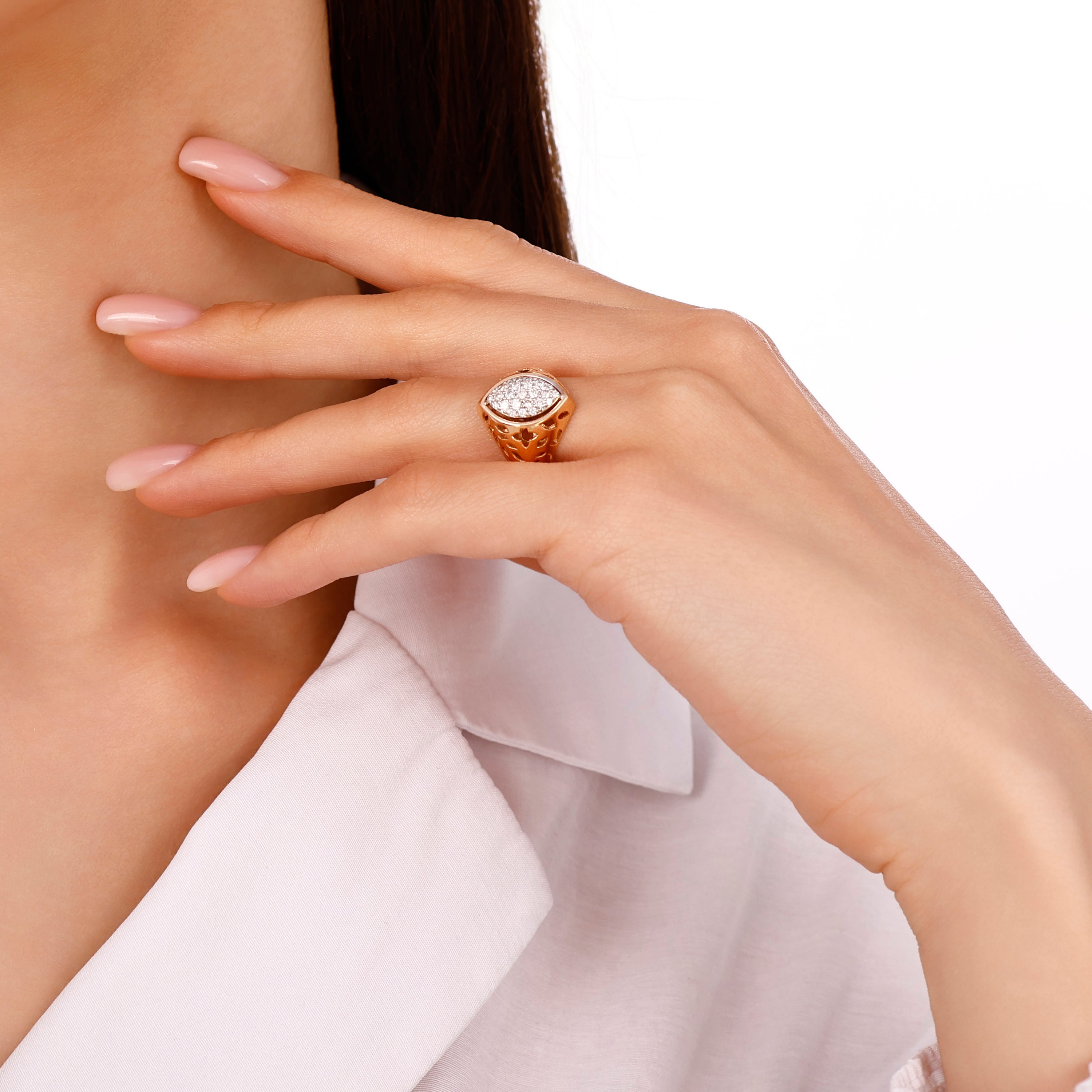 Pırlantalı 0.36 Ct. Rose Fantezi Yüzük 14K