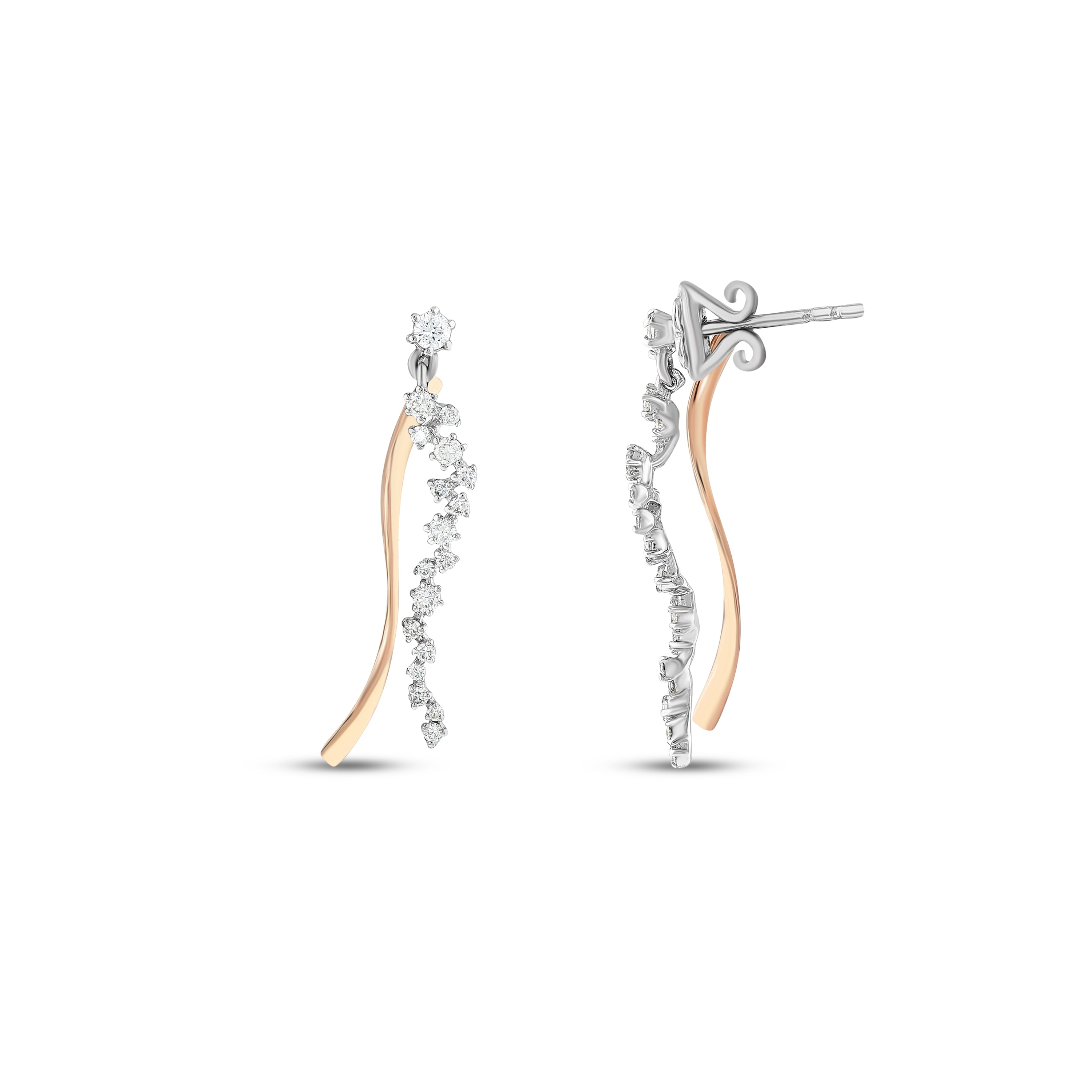 Pırlantalı 0.46 Ct. Albarosa Rose & Beyaz Küpe 18K